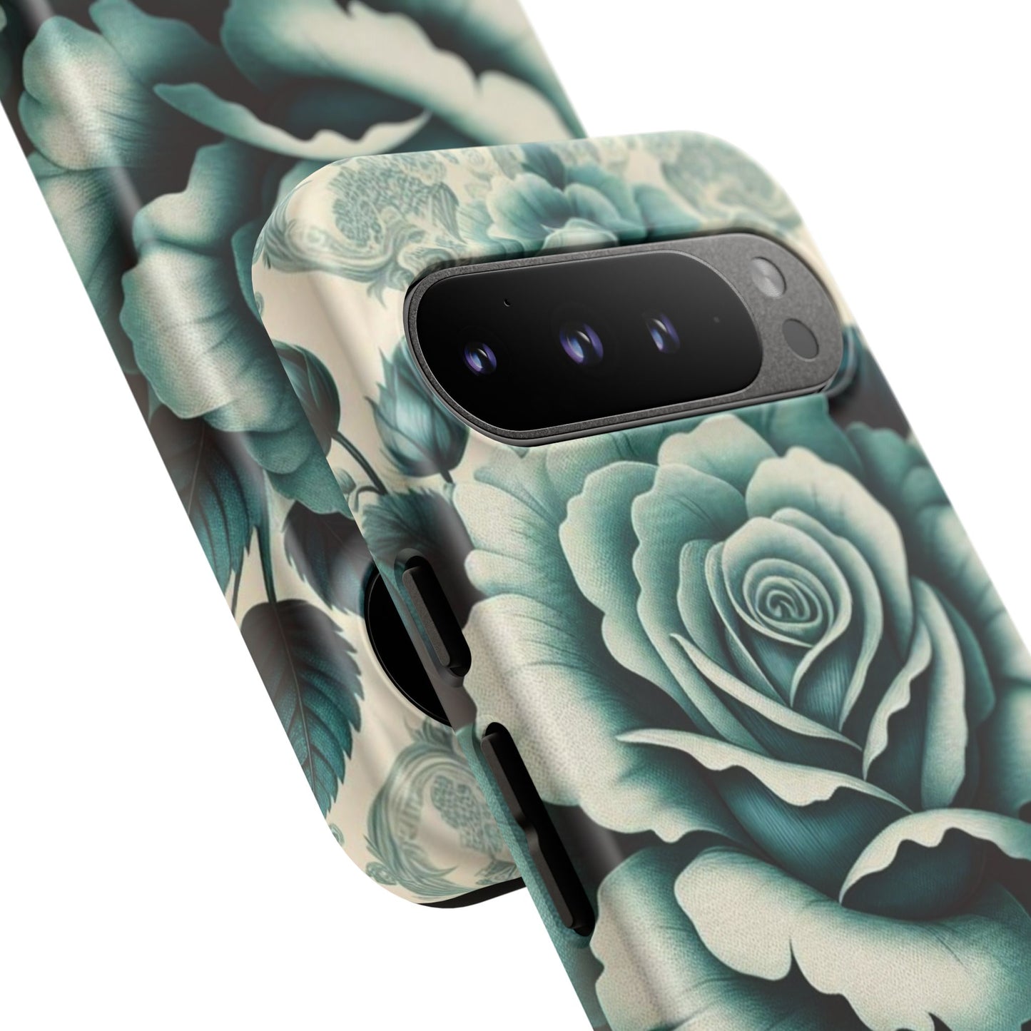 Elegant Floral Motif Phone Case - Tough Cases with Vintage Design - Teal Roses & Damask