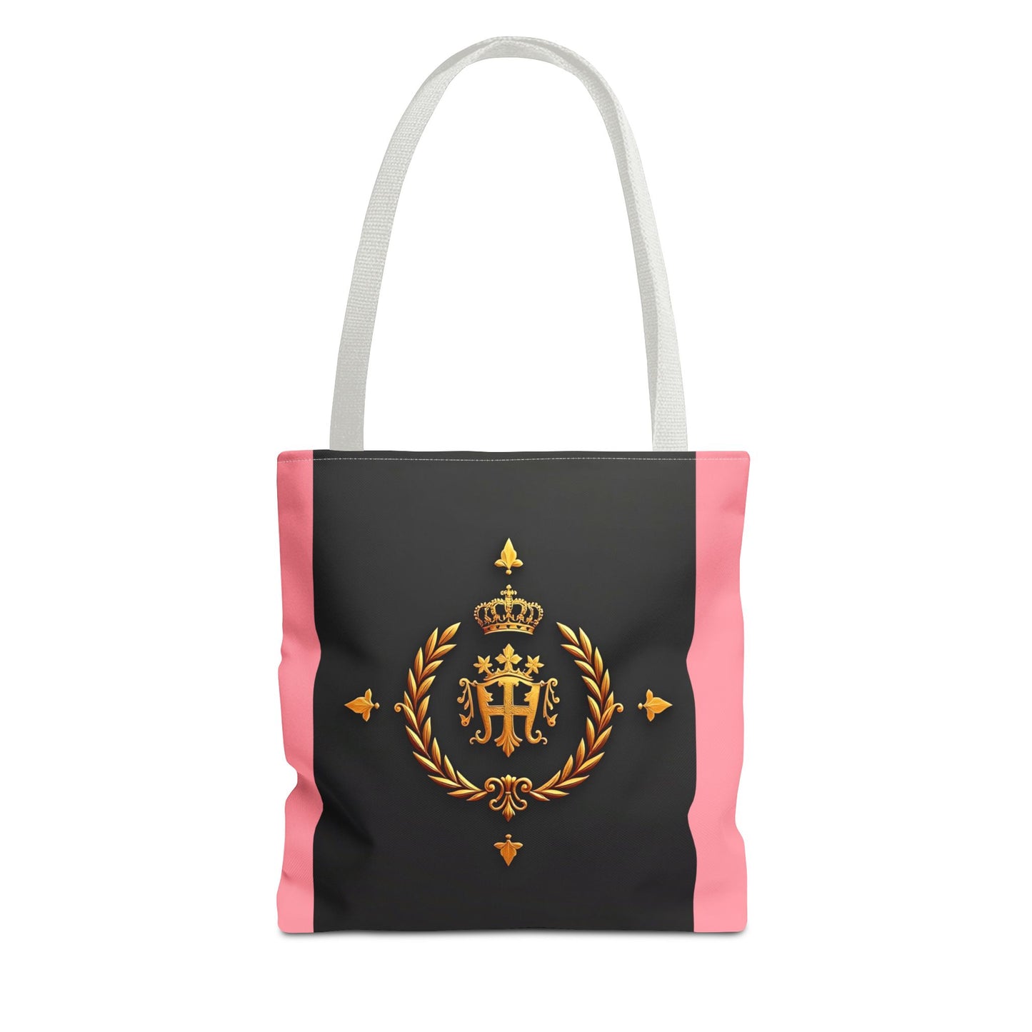 Elegant Monogrammed Tote Bag - Chic Shopper, Eco-Friendly Carryall, Personalized Gift, Stylish Accessory - Pink Striped Gold Crest