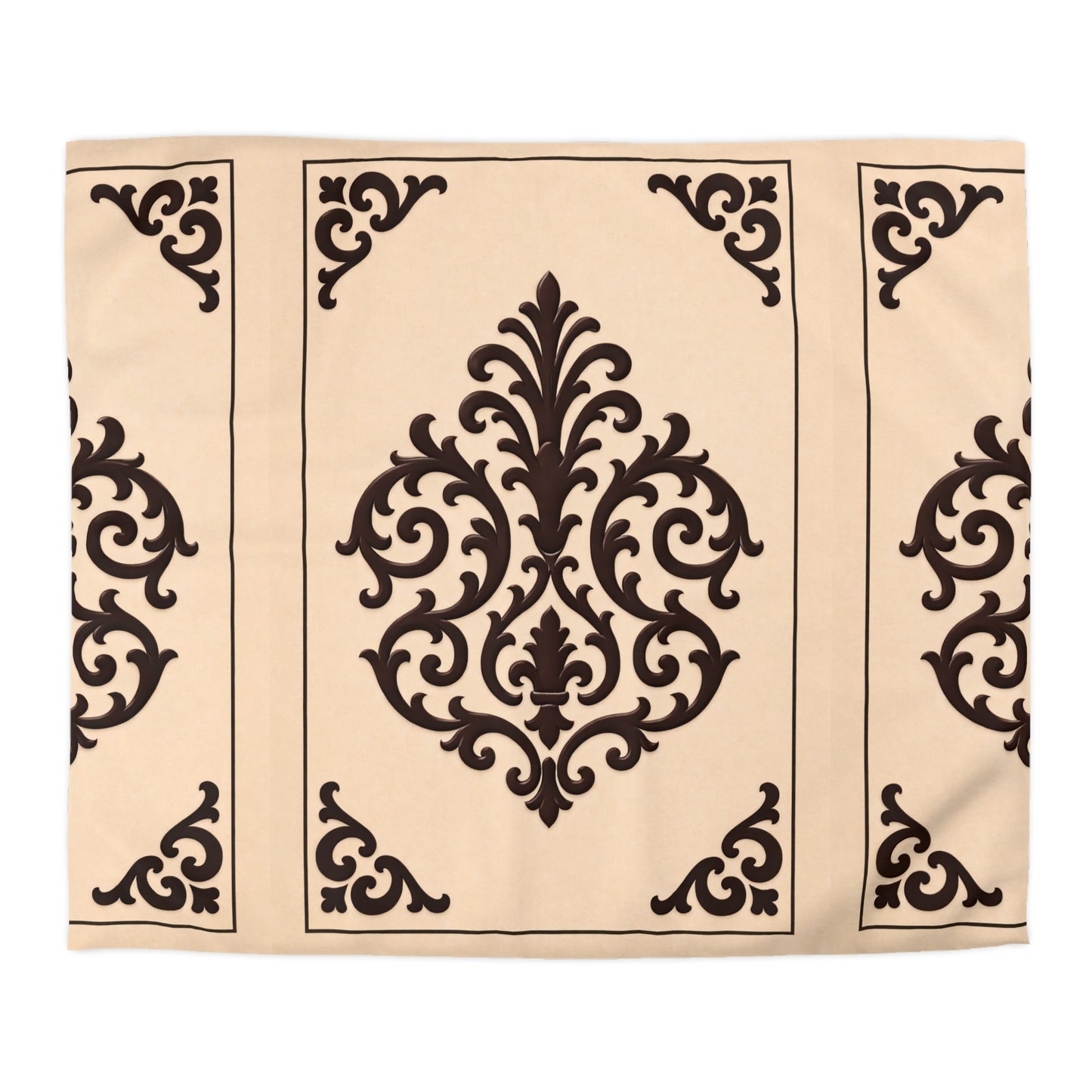 Almond-Beige & Brown Baroque Microfiber Duvet Cover — Classic Beige & Brown Decorative Bedding