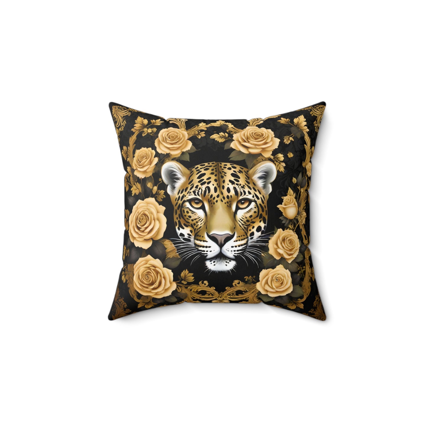 Luxurious Leopard & Roses Decorative Pillow - Gold Leopard