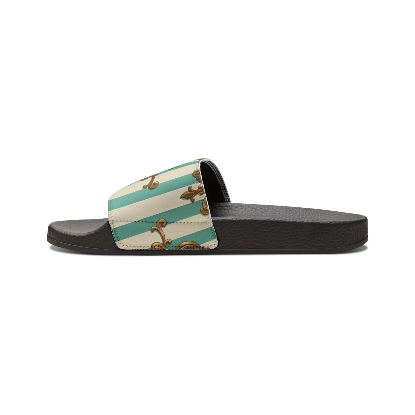 Chic Removable-Strap Sandals | Stylish Summer Footwear, Beach Sandals, Casual Slides, Floral Pattern - Matte Green Striped Rococo