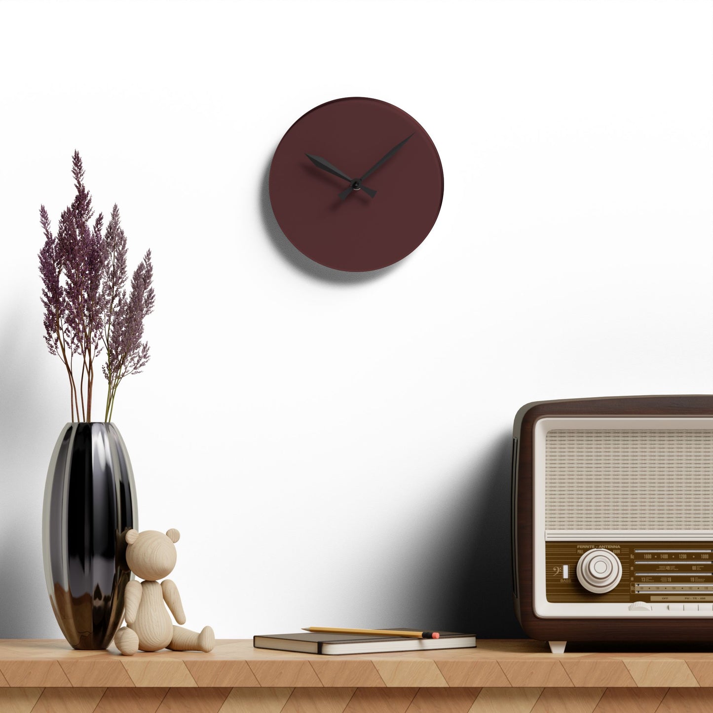 Elegant Brown Merlot Acrylic Wall Clock for Modern Decor, Minimalist Timepiece, Unique Gift for Home, Office Wall Decoration, Smart Design