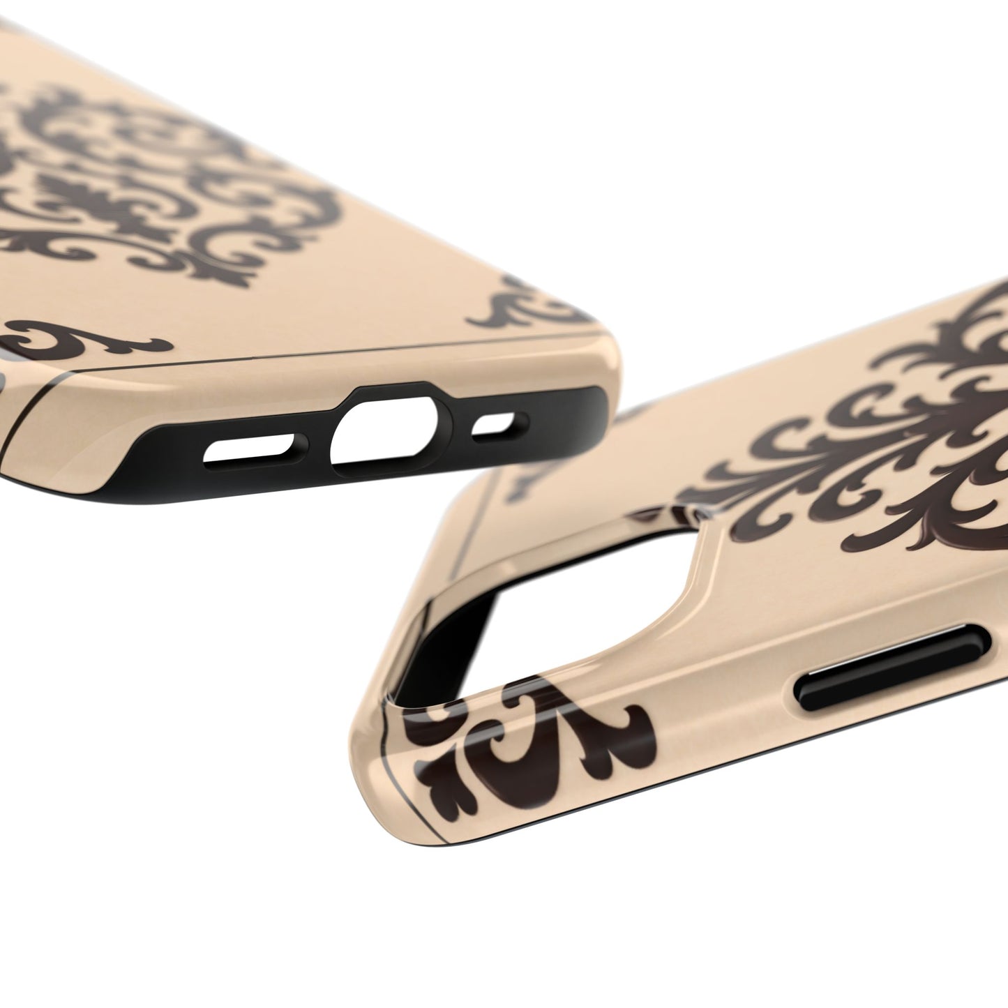 Almond-Beige & Brown Baroque Tough Phone Case — Elegant Beige & Brown Protective Cover