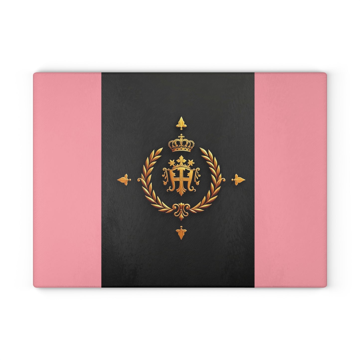 Elegant Monogrammed Glass Cutting Board | Modern Kitchen Decor, Unique Wedding Gift, Housewarming Present - Pink Striped Gold Crest