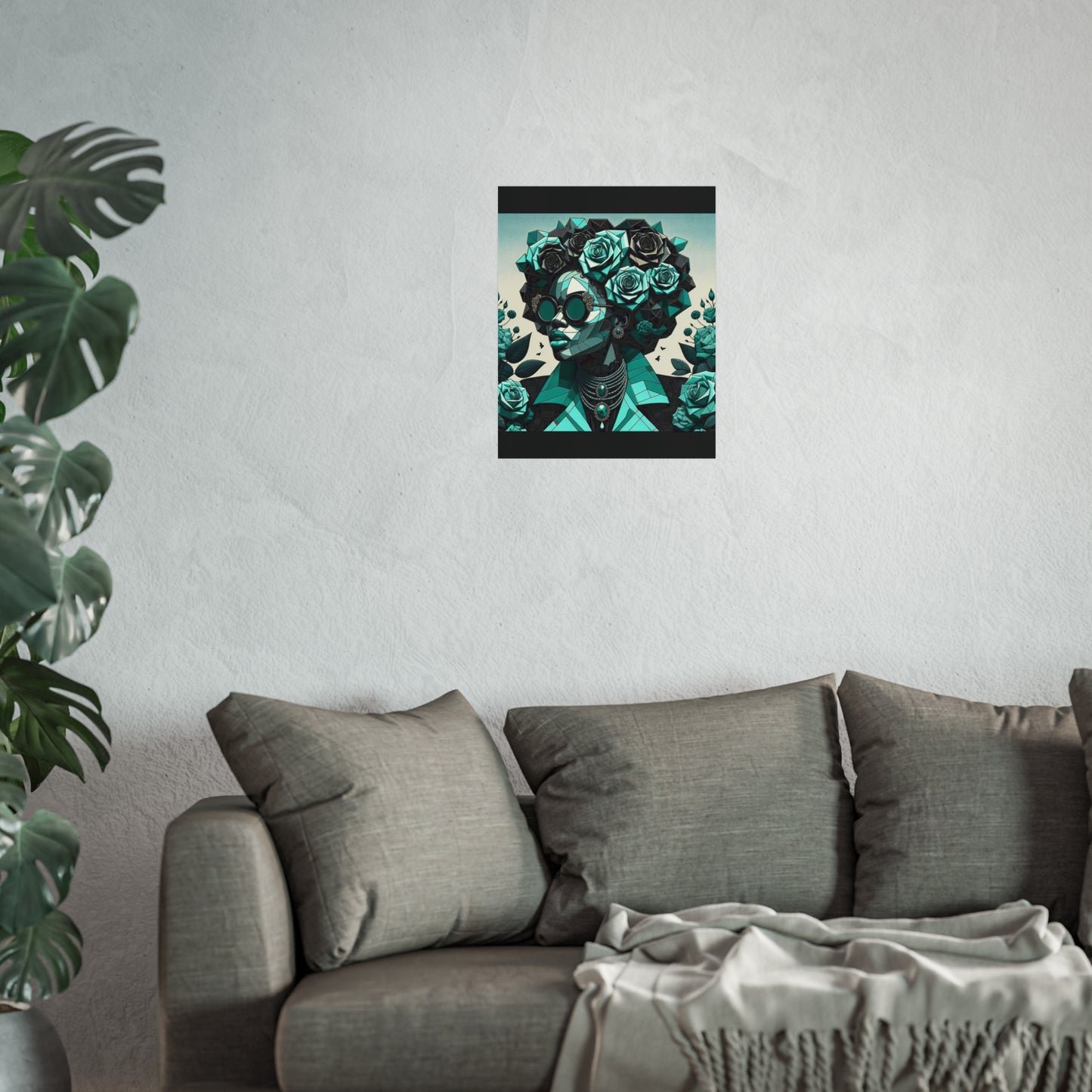 Chic Floral Fine Art Poster | Modern Wall Decor, Home Aesthetic, Gift for Art Lovers, Unique Room Makeover - Turquoise & Black Roses Lady