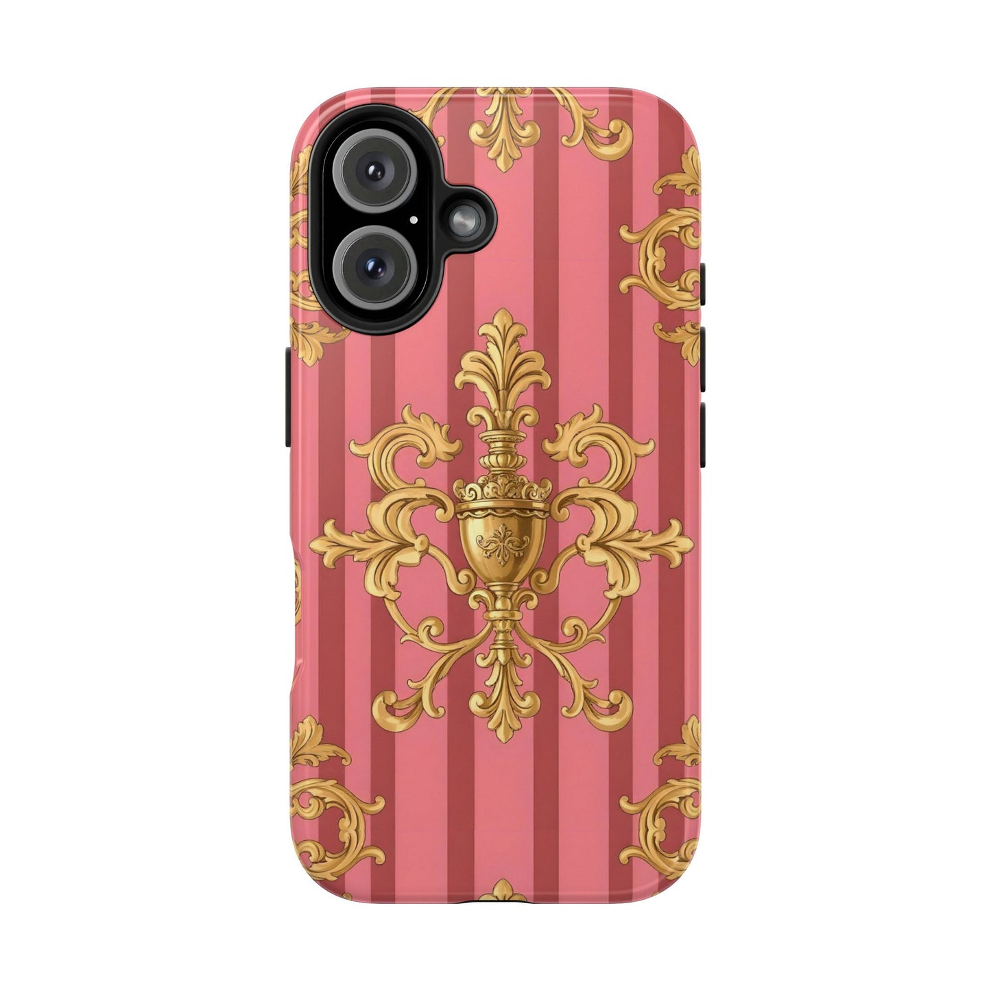 Elegant Baroque Tough Phone Cases, Durable Phone Cover, Stylish Accessory, Gift for Any Occasion - Pink Striped Gold Baroque