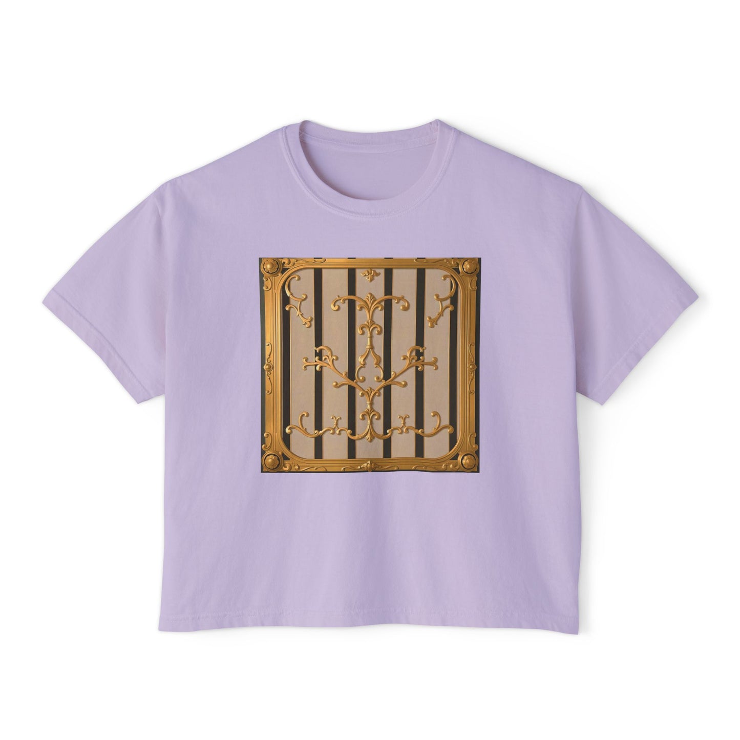 Women's Boxy Tee - Beige Striped Gold Rococo
