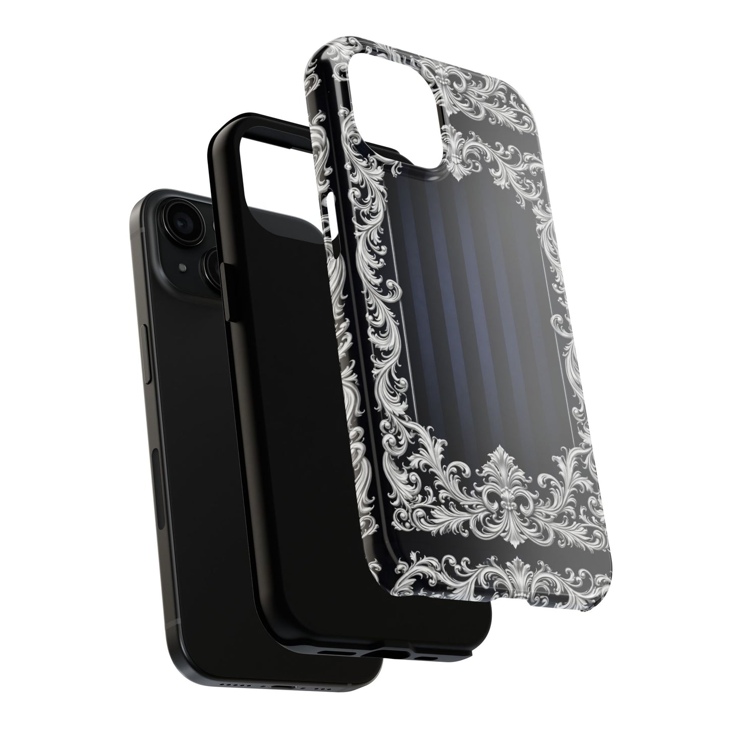 Navy Stripes & Baroque Tough Phone Case — Protective Decorative iPhone Case