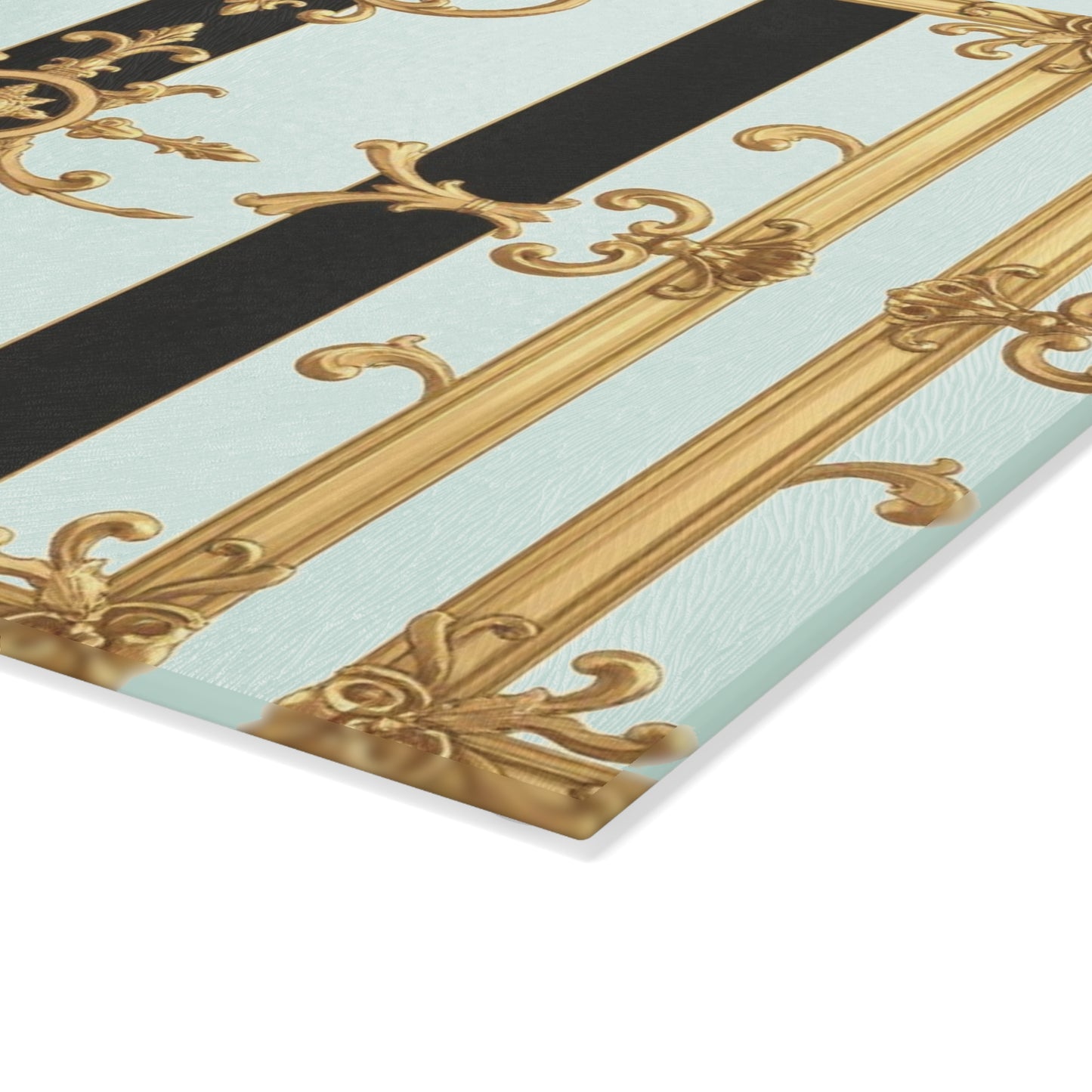 Elegant Glass Cutting Board, Chic Kitchen Decor, Housewarming Gift, Culinary Art, Unique Serving Tray - Black & White Striped Gold Baroque