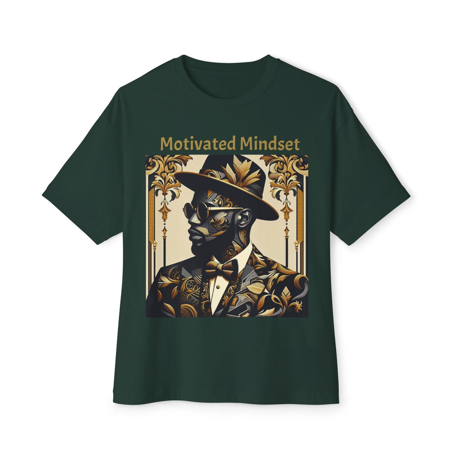 Motivated Mindset Boxy Tee - Unisex Oversized T-Shirt for Inspiration, Casual Wear, Gifts, Motivation, Self-Care - Gold Letters