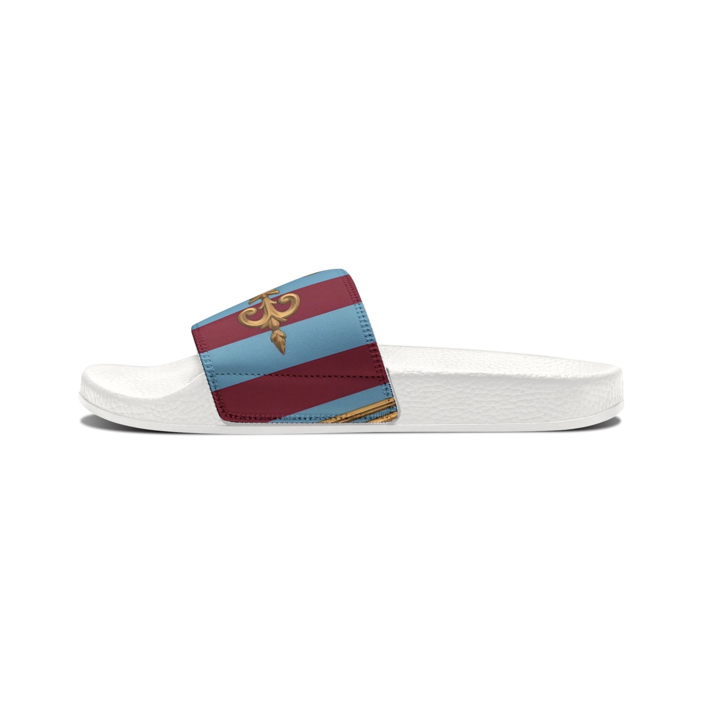 Chic Women's Sandals with Removable Straps, Stylish Flip Flops, Beach Footwear, Summer Fashion - Sky Blue & Maroon Striped Baroque
