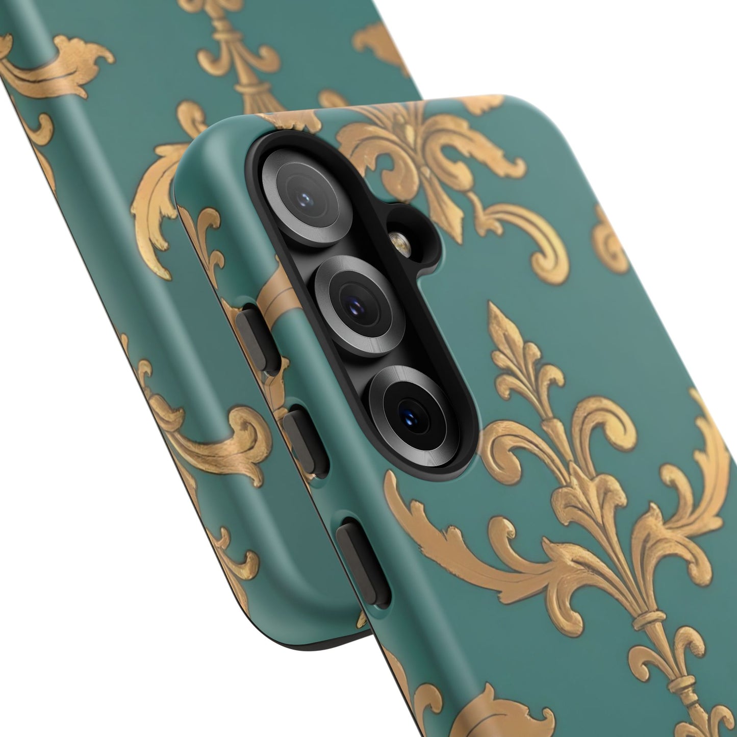 Elegant Floral Motif Phone Case - Tough Cases with Vintage Design - Aqua & Gold Damask