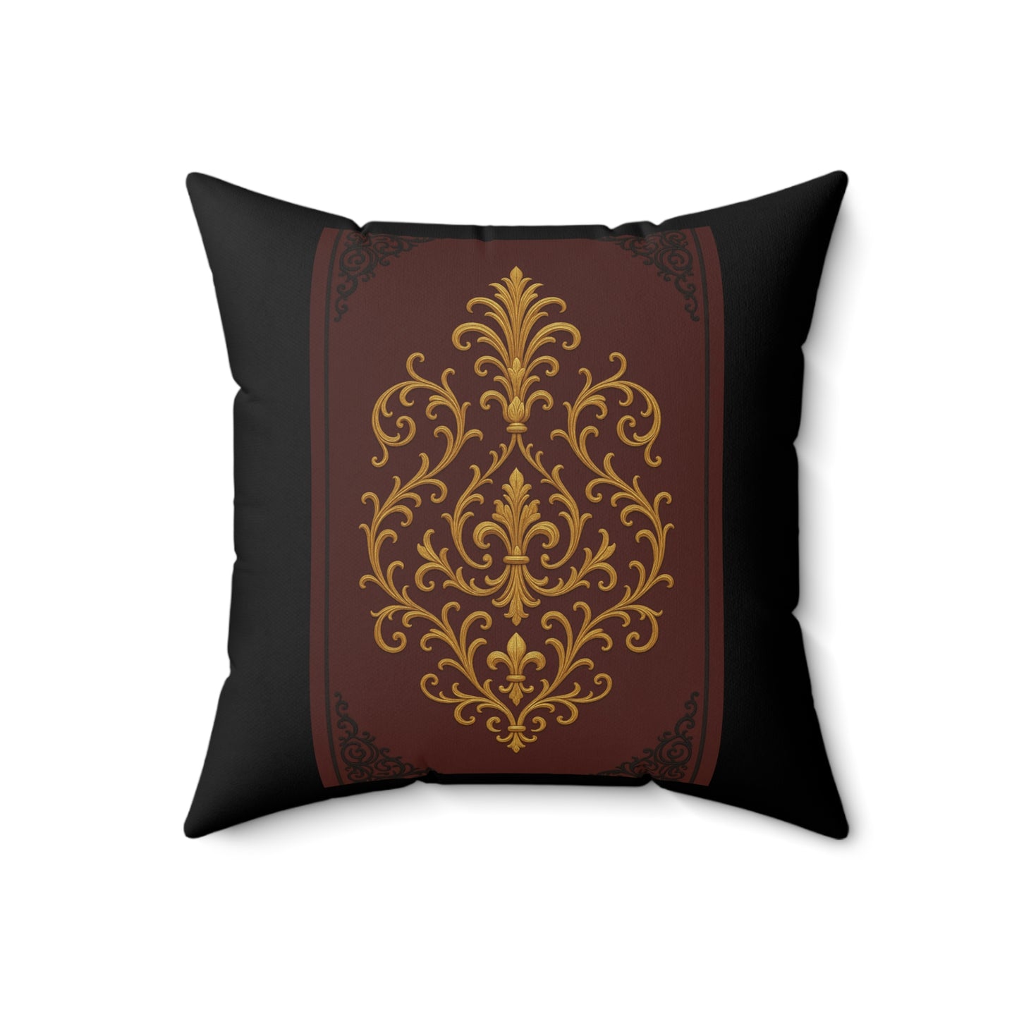 Dusk Burgundy-Black & Gold Baroque Faux Suede Pillow