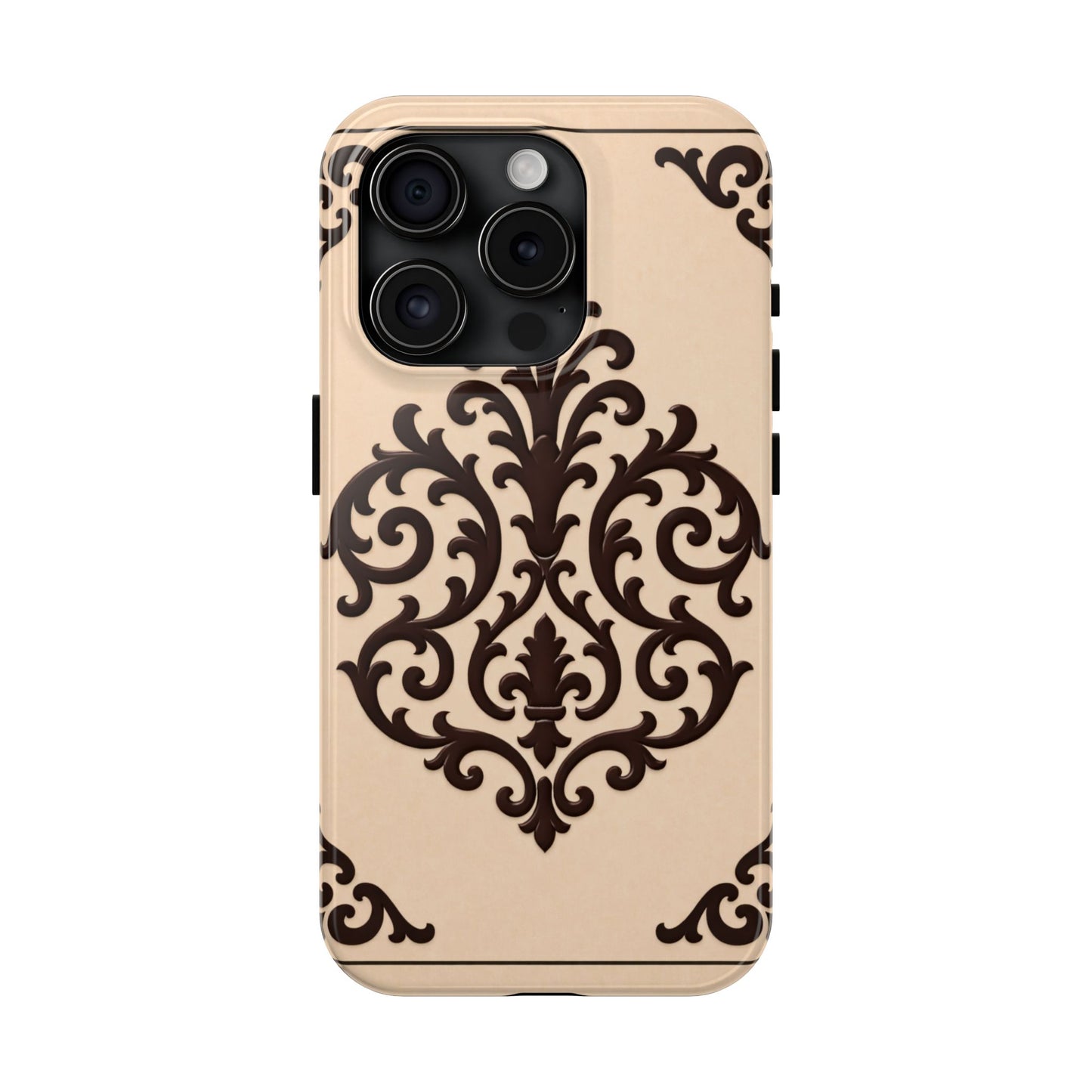 Almond-Beige & Brown Baroque Tough Phone Case — Elegant Beige & Brown Protective Cover