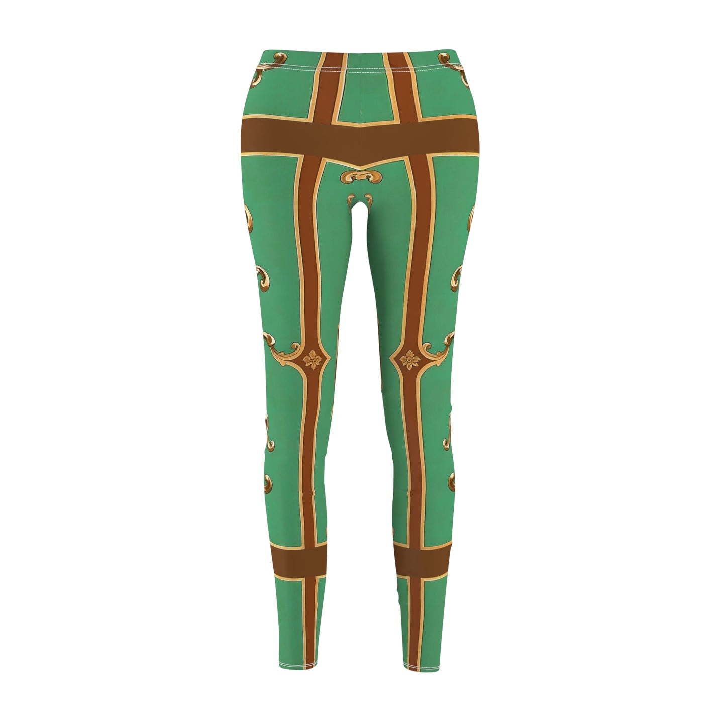 Stylish Vintage-Inspired Women's Casual Leggings with Elegant Patterns - Rust & Green Striped Baroque