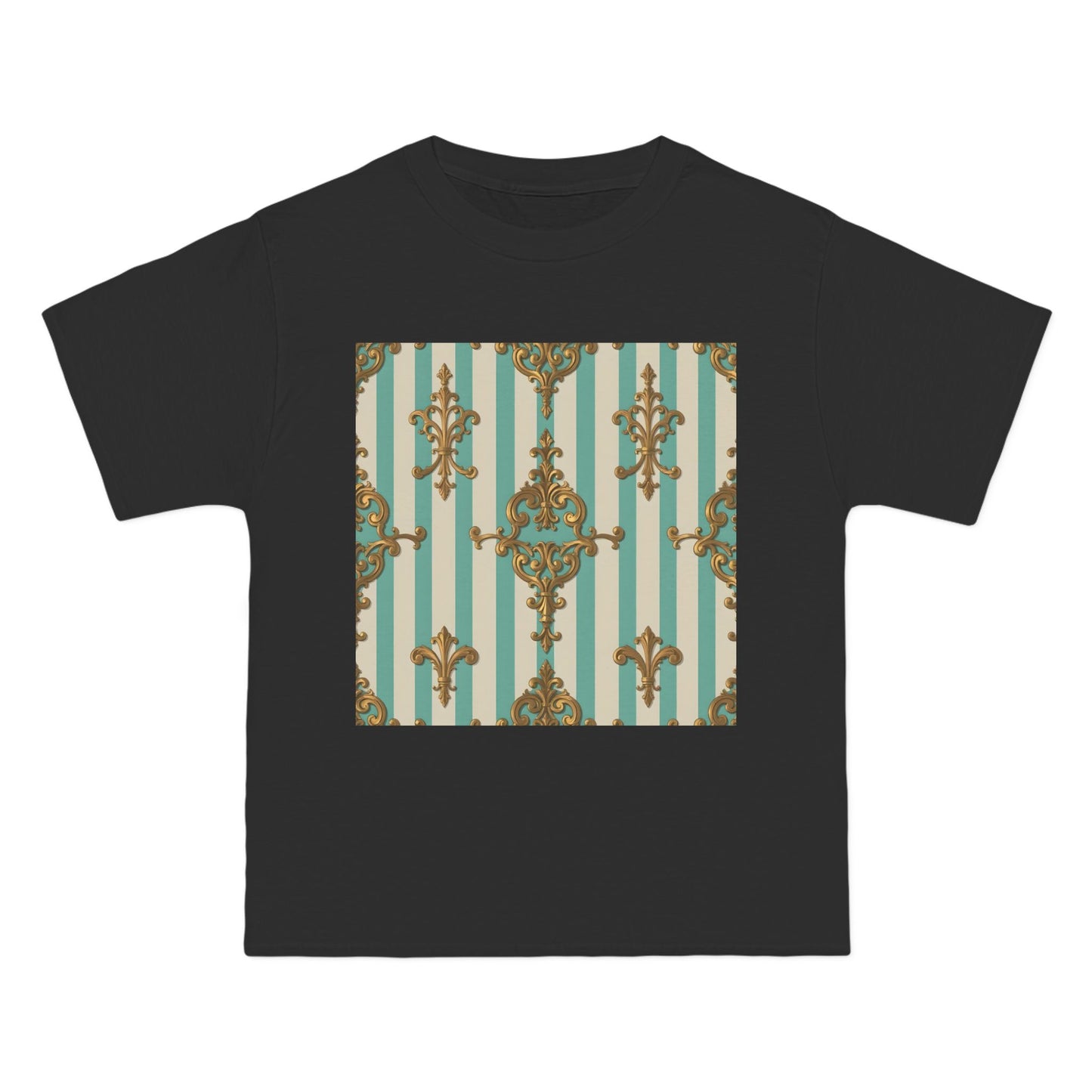Elegant Patterned Short-Sleeve T-Shirt, Fashion Tee, Casual Wear, Gift for Her, Summer Style, Unique Design - Matte Green Striped Rococo
