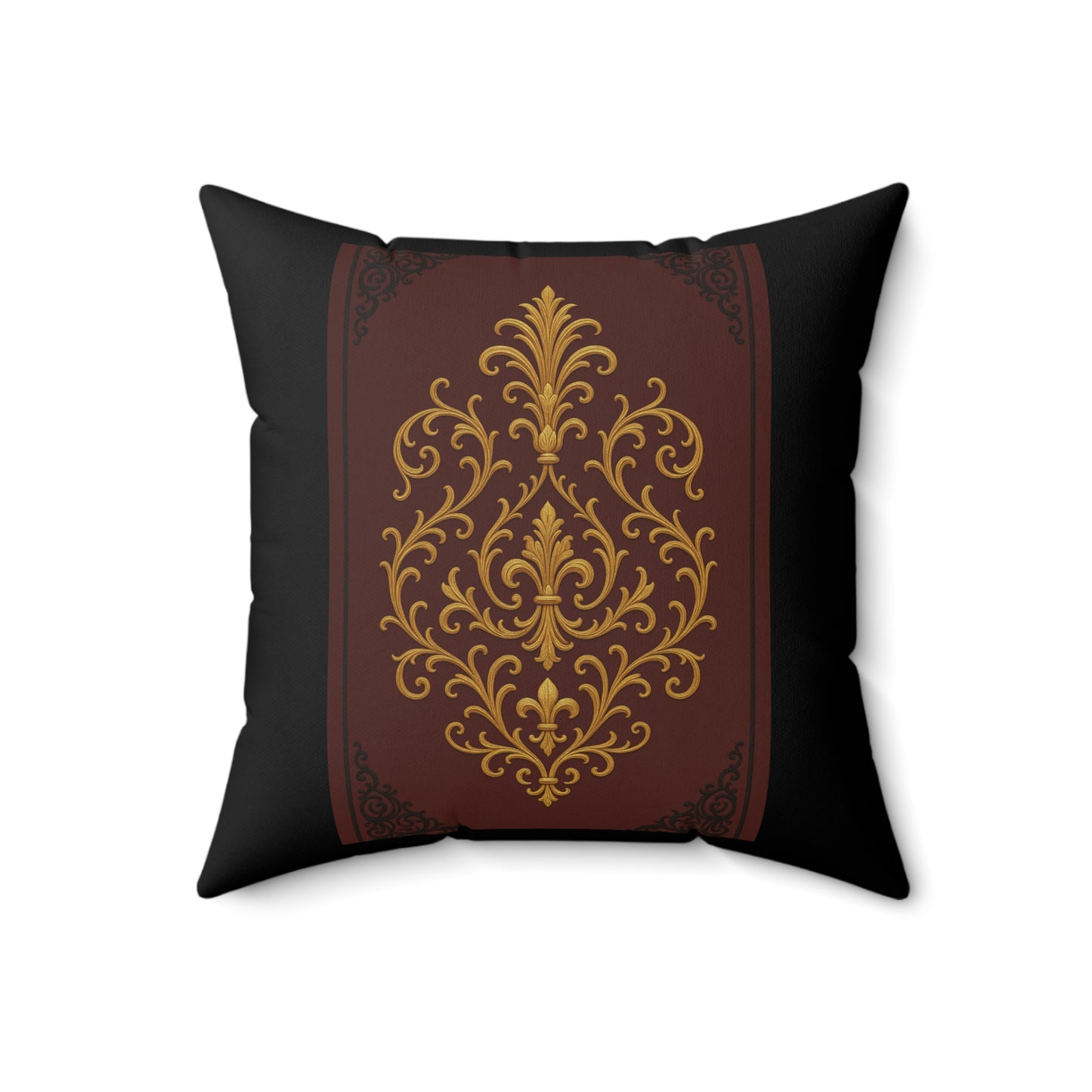 Dusk Burgundy-Black & Gold Baroque Faux Suede Pillow