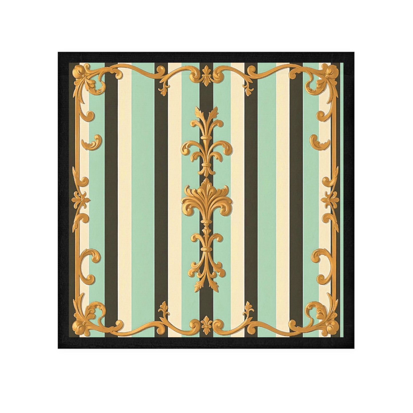 Elegant Decorative Face Towel - Luxurious Bathroom Accessory for Spa, Gift for Her - Black & Matte Mint Striped Rococo