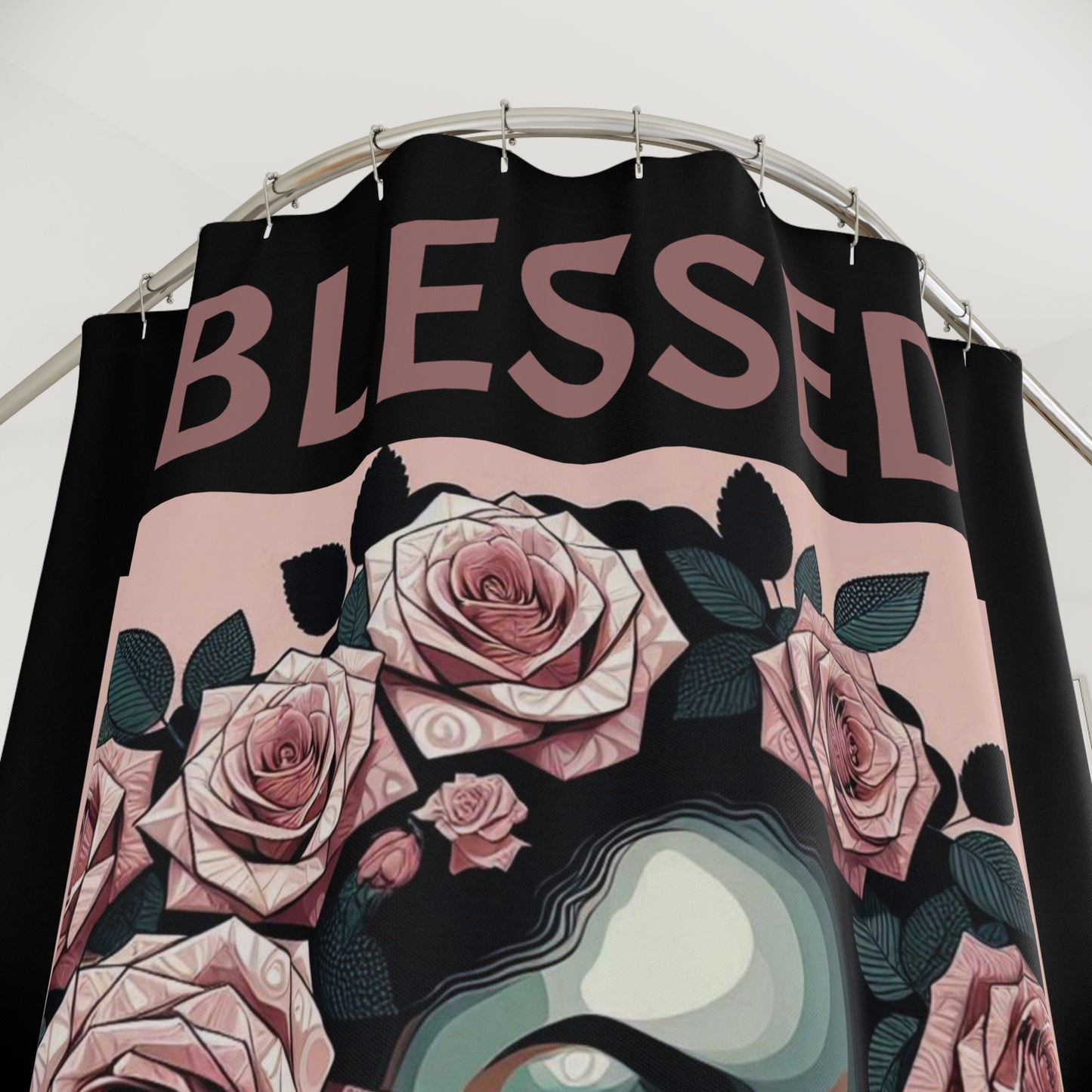 Blessed Floral Shower Curtain - Modern Bathroom Decor, Bohemian Home Accessory, Gift for Her, Inspirational Home Style, Unique Bathroom Art