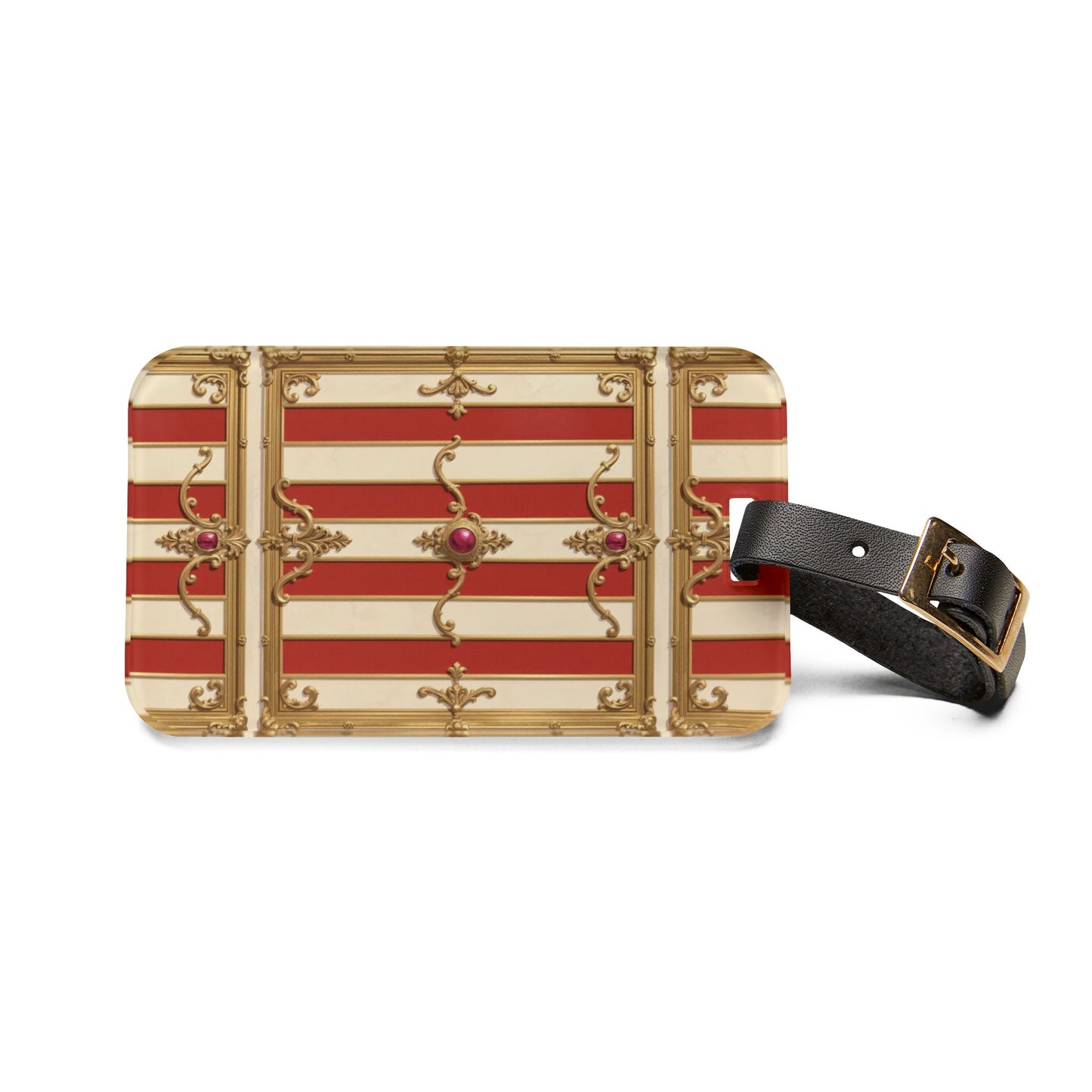 Vintage Stripe Luggage Tag - Elegant Travel Accessory with Classic Design - Alabaster & Dusk Orange Striped Baroque