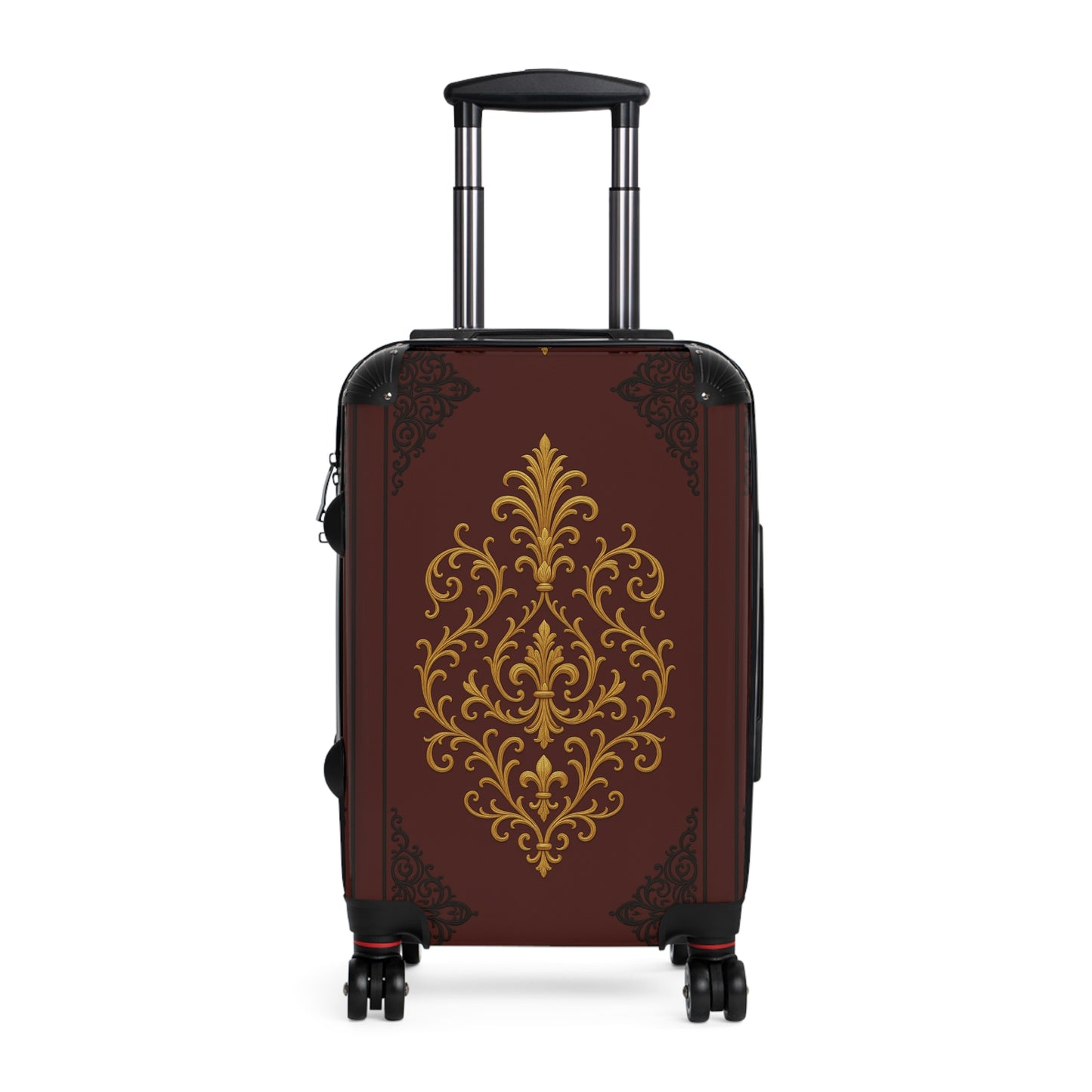 Dusk Burgundy-Black & Gold Baroque Vintage Carry-On Suitcase — Ornate Gold Baroque Travel Luggage
