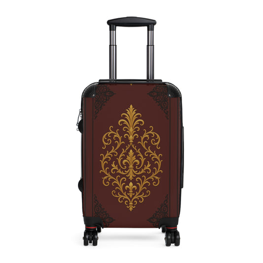 Dusk Burgundy-Black & Gold Baroque Vintage Carry-On Suitcase — Ornate Gold Baroque Travel Luggage