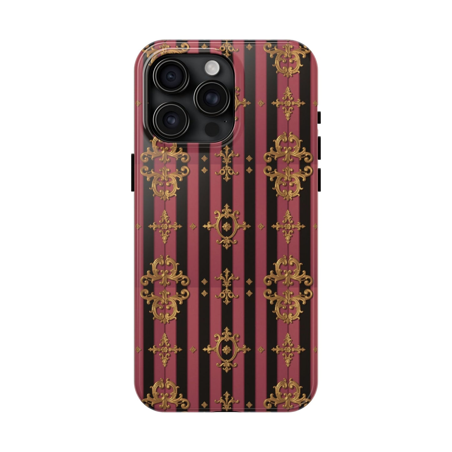 Elegant Black & Mauve Striped Gold Baroque Phone Case, Tough Phone Cases, Stylish Protective Cover, Unique Gift, Luxe Phone Accessories