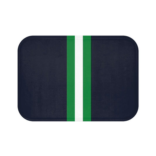 Lunar Midnight & Green-White Striped Bath Mat | Soft Non-Slip Mat for Bathroom, Home Decor, Beach House, Gift