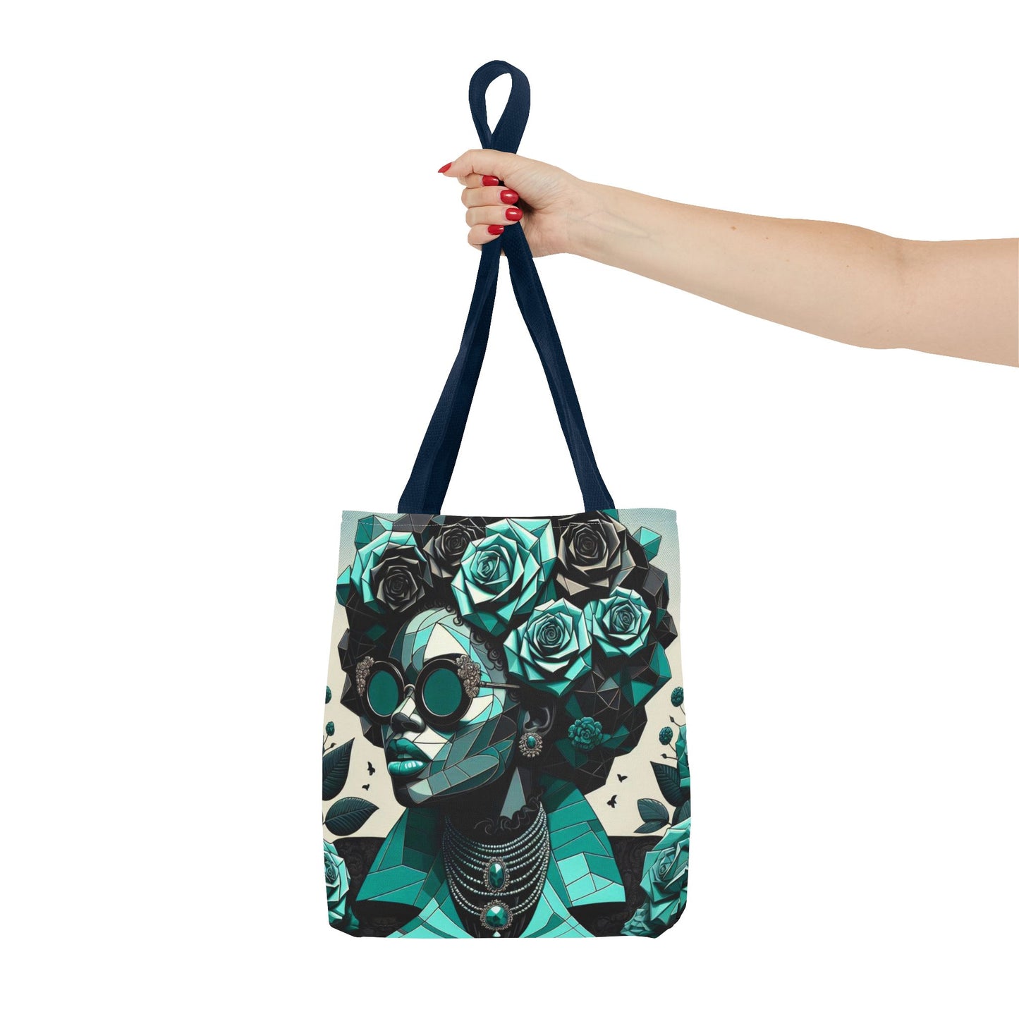 Chic Floral Tote Bag - Stylish Eco-Friendly Handbag for Everyday Use, Perfect for Gifts, Shopping, Beach, Art Lovers - Turquoise & Black Roses Lady