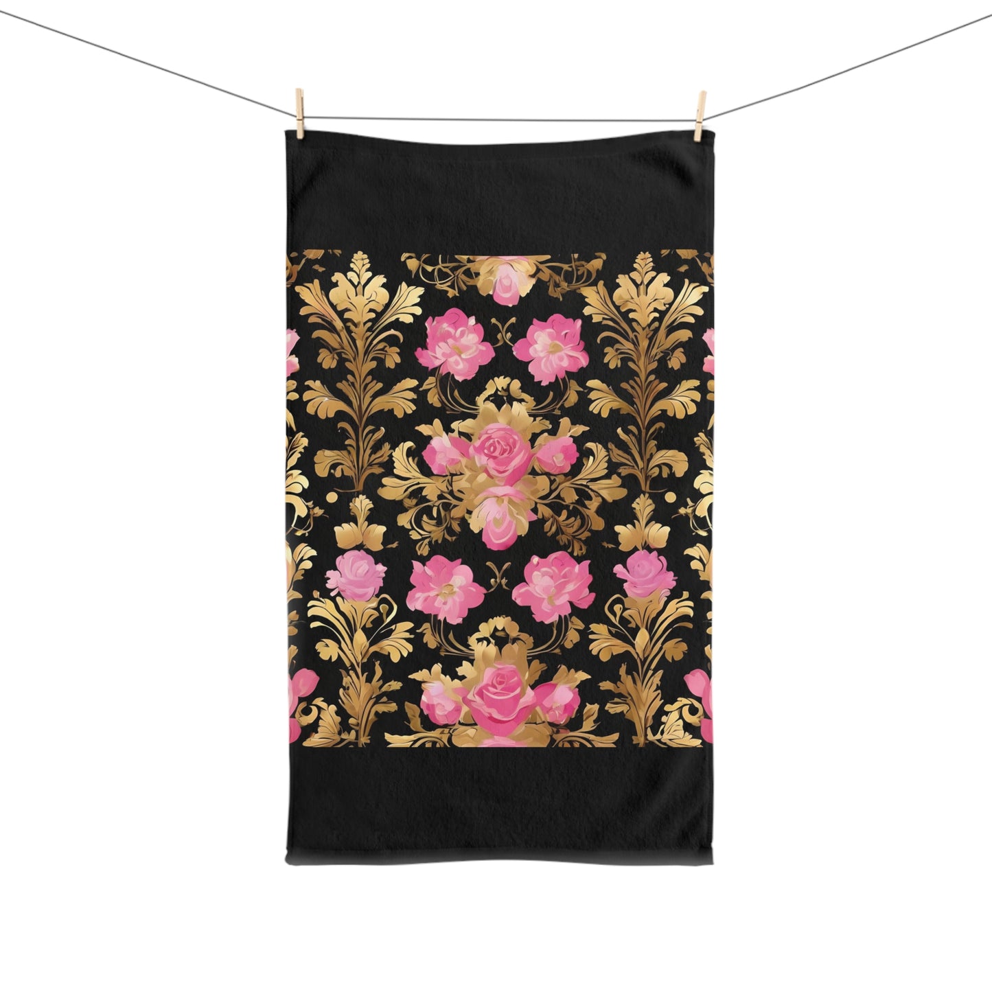 Luxurious Ornate Hand Towel - Elegant Home Décor - Pink & Gold Roses