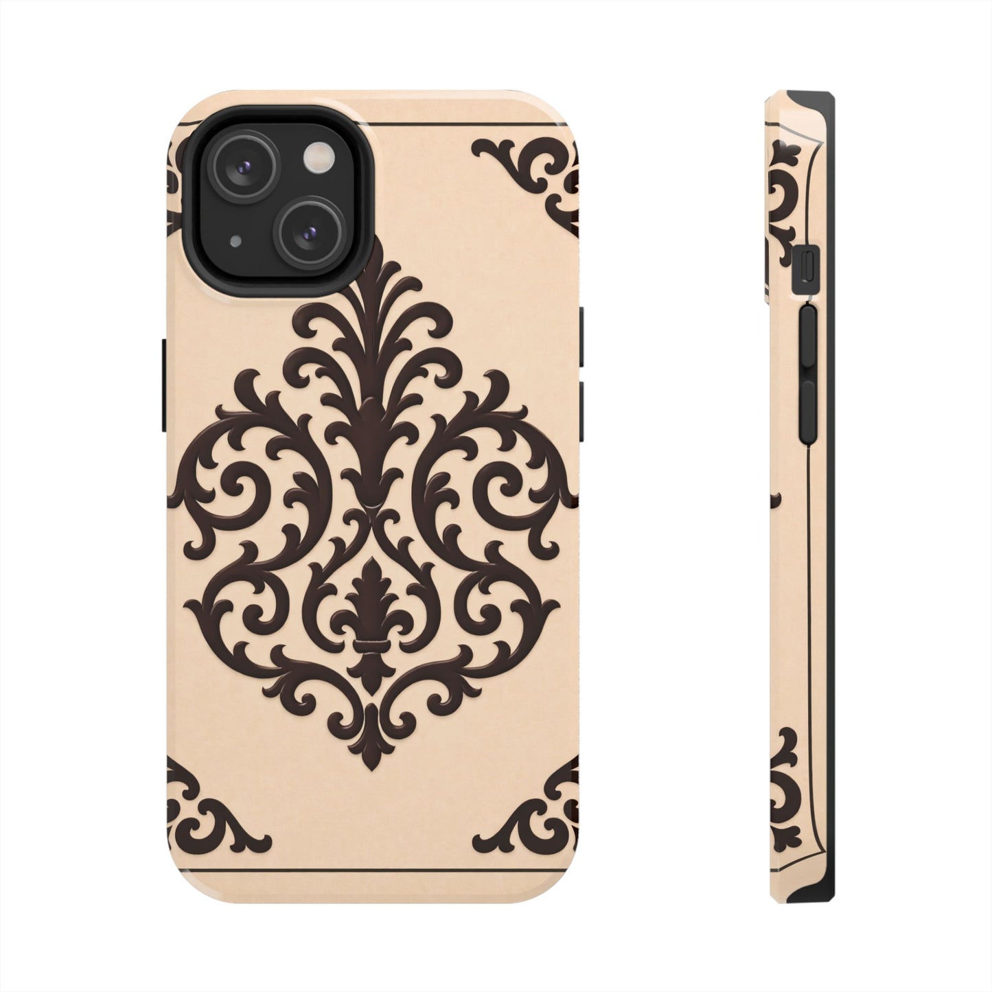 Almond-Beige & Brown Baroque Tough Phone Case — Elegant Beige & Brown Protective Cover