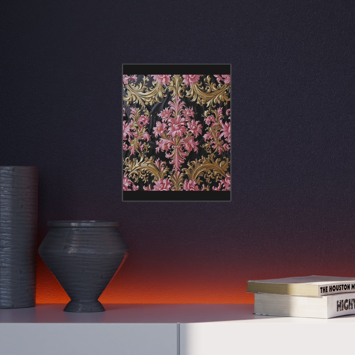 Elegant Floral Foam Board | Decorative Wall Art, Home Decor, Wedding Decor, Party Backdrop - Black & Pink Oil Painting Style Rococo