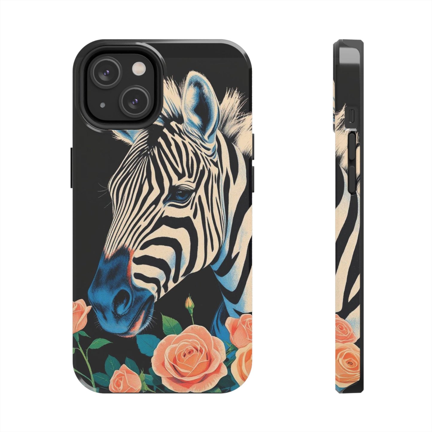 Zebra Tough Phone Case - Trendy Floral Design for Animal Lovers - Blue Zebra & Roses