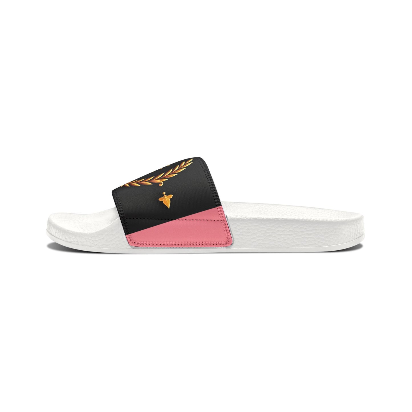 Chic Women's Removable-Strap Sandals | Stylish Summer Footwear, Pool Slides, Casual Beach Shoes, Vacation Footwear - Pink Striped Gold Crest