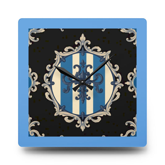Elegant Blue & Alabaster Striped Striped Baroque Acrylic Wall Clock with Vintage Design, Home Decor, Office Accent, Vintage-Inspired Wall Art