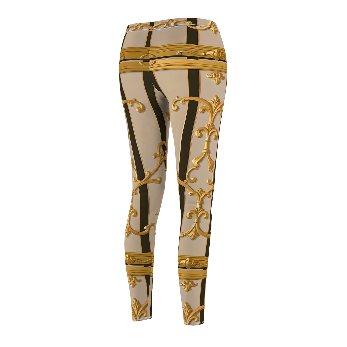 Chic Patterned Leggings, Women's Activewear, Fashion Leggings, Casual Leggings for Athleisure - Beige Striped Gold Rococo