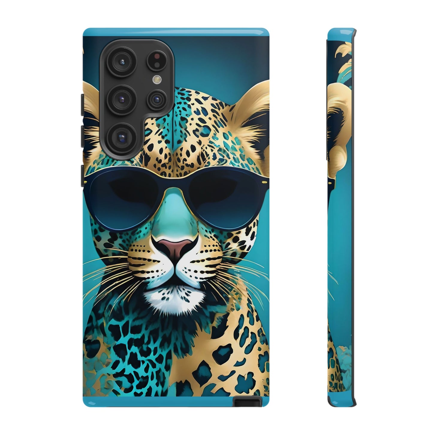 Phone Case - Aqua & Gold Leopard In Sunglasses Design
