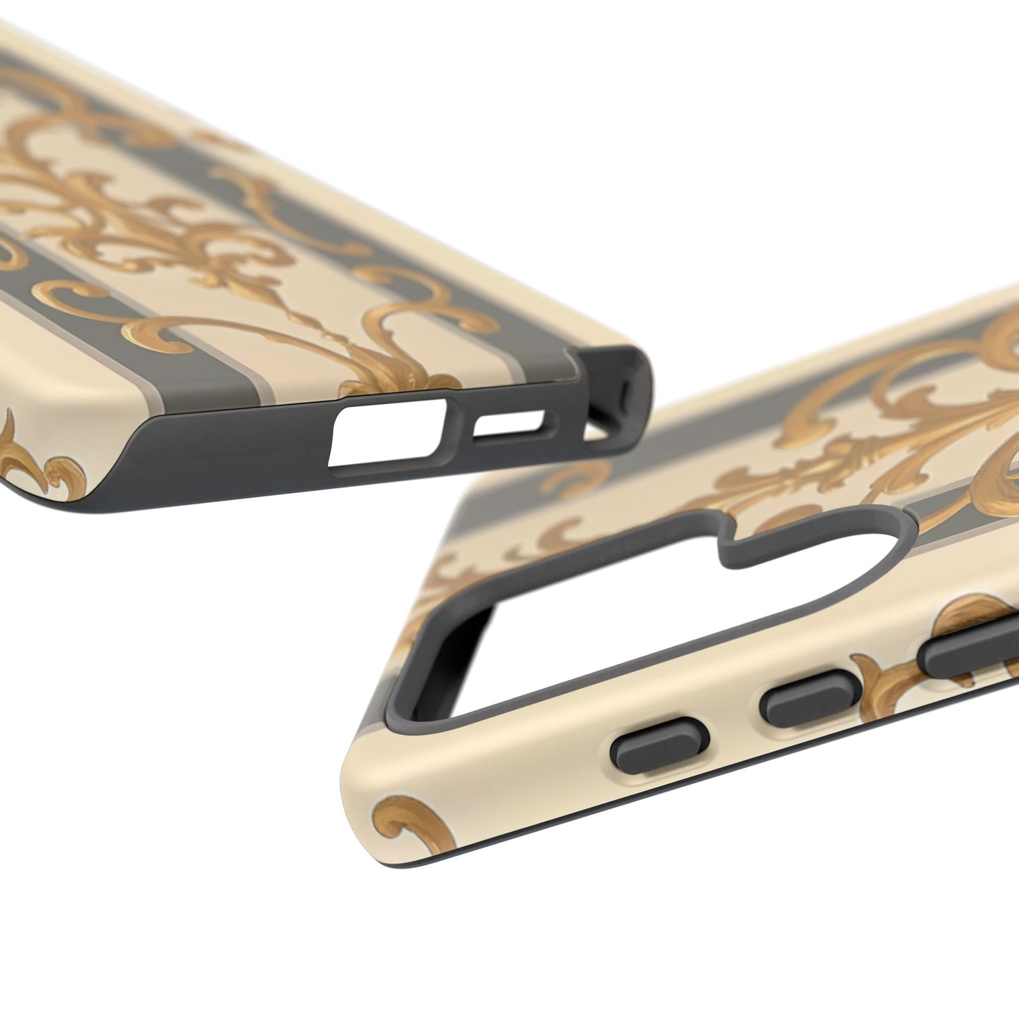 Elegant Floral Motif Phone Case - Tough Cases with Vintage Design - Dusk Olive Striped Gold Damask