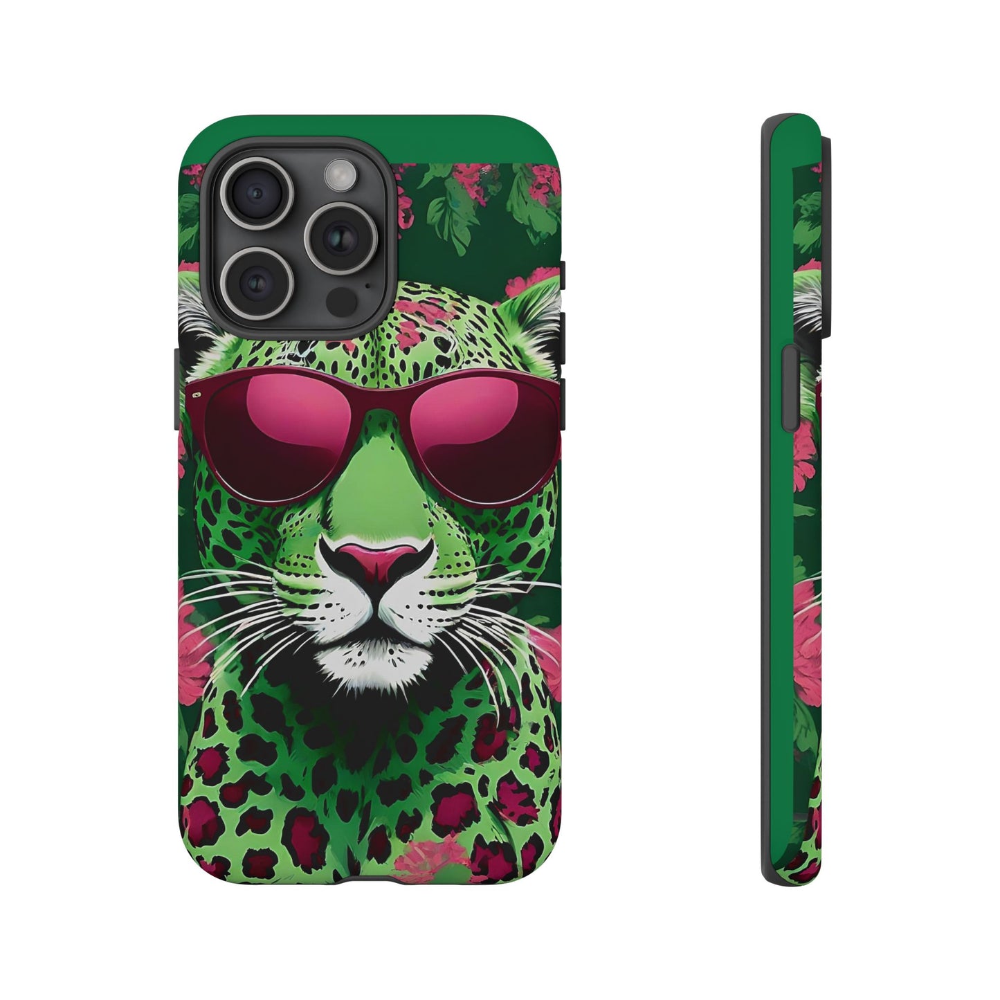 Phone Case - Lime Green & Burgundy Leopard In Sunglasses Design