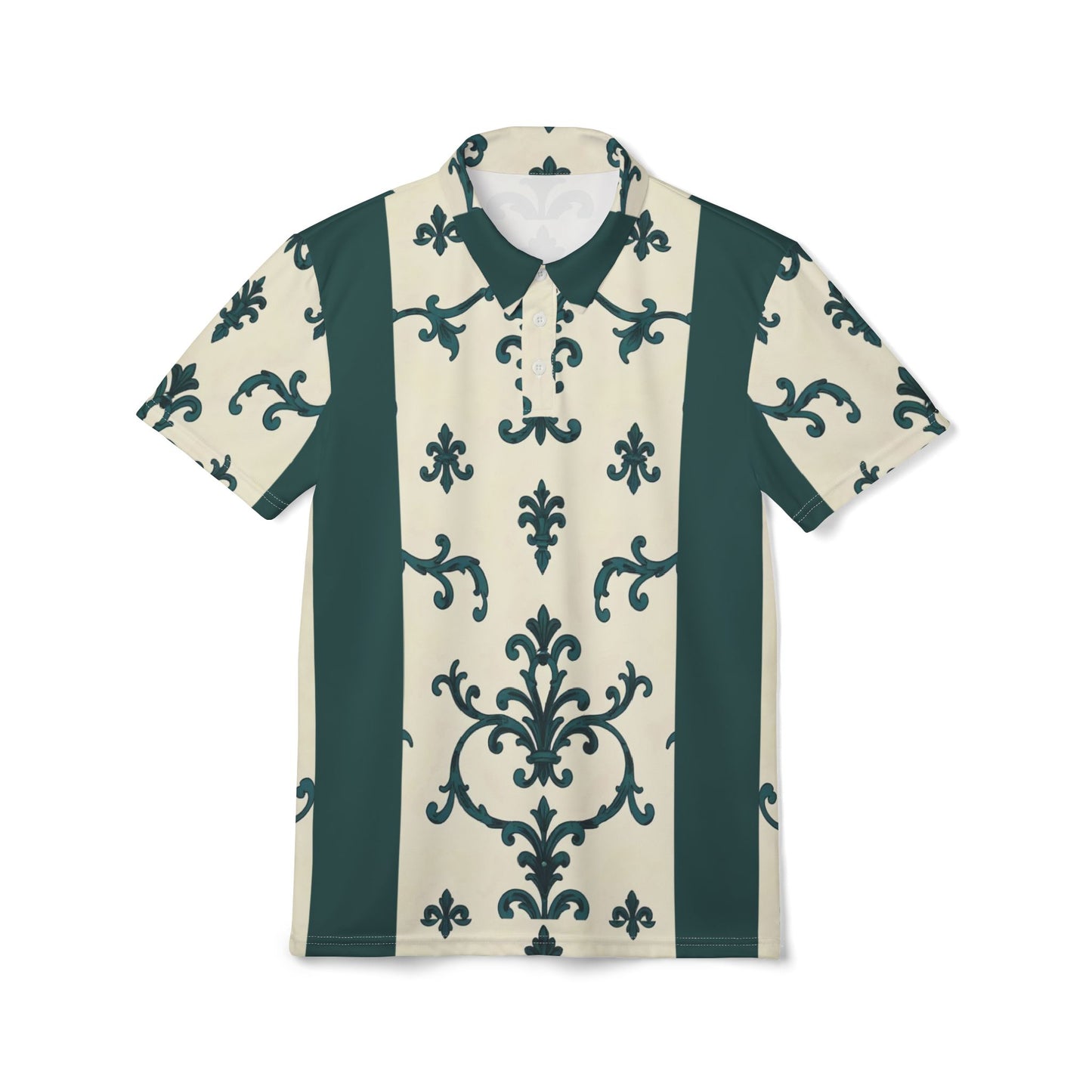 Unisex Polo Shirt (AOP) - Teal Striped Rococo