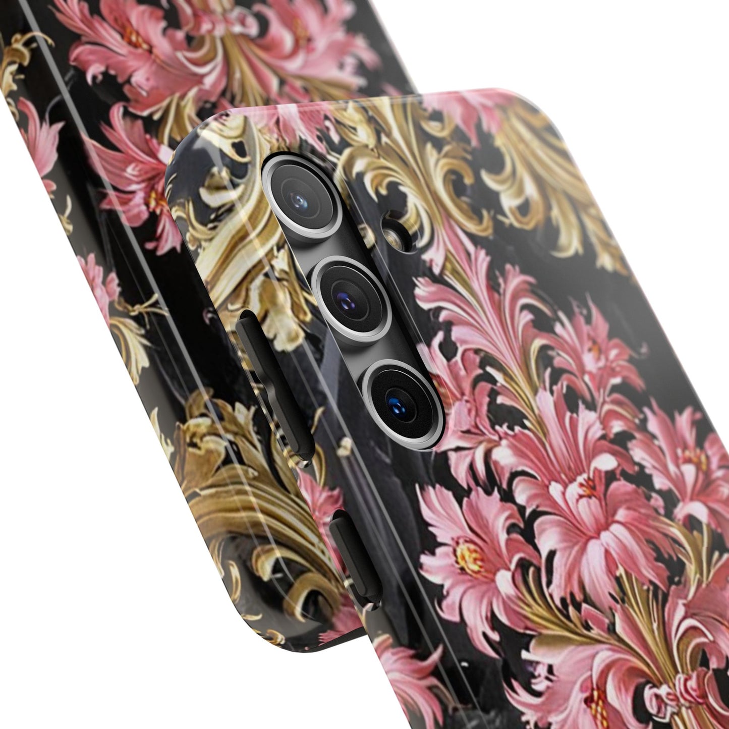 Elegant Floral Tough Phone Cases | Stylish Protection for Her | Gift for Birthdays - Black & Pink Oil Painting Style Rococo