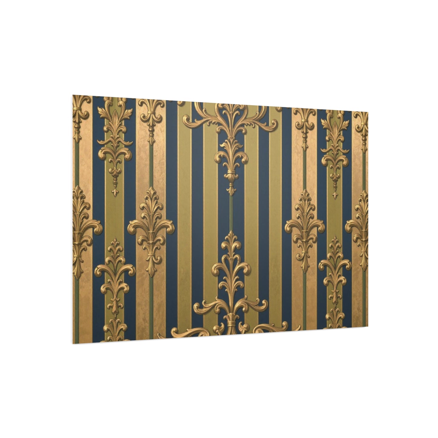 Elegant Midnight Blue & Olive Striped Gold Baroque Decorative Foam Board Print, Luxury Home Decor, Wall Art, Photo Backdrop