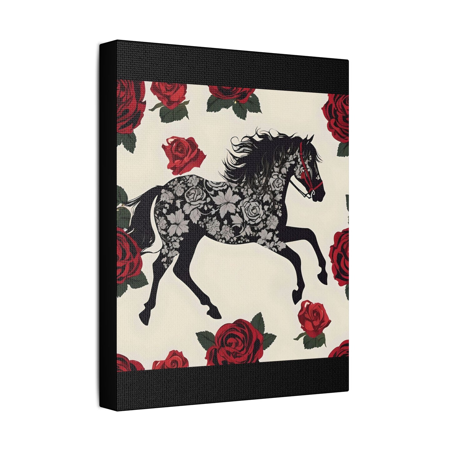 Art Print Canvas, Wall Decor, Satin Stretched Canvas, Equestrian Art, Office Decor, Home Decor - Horse & Roses