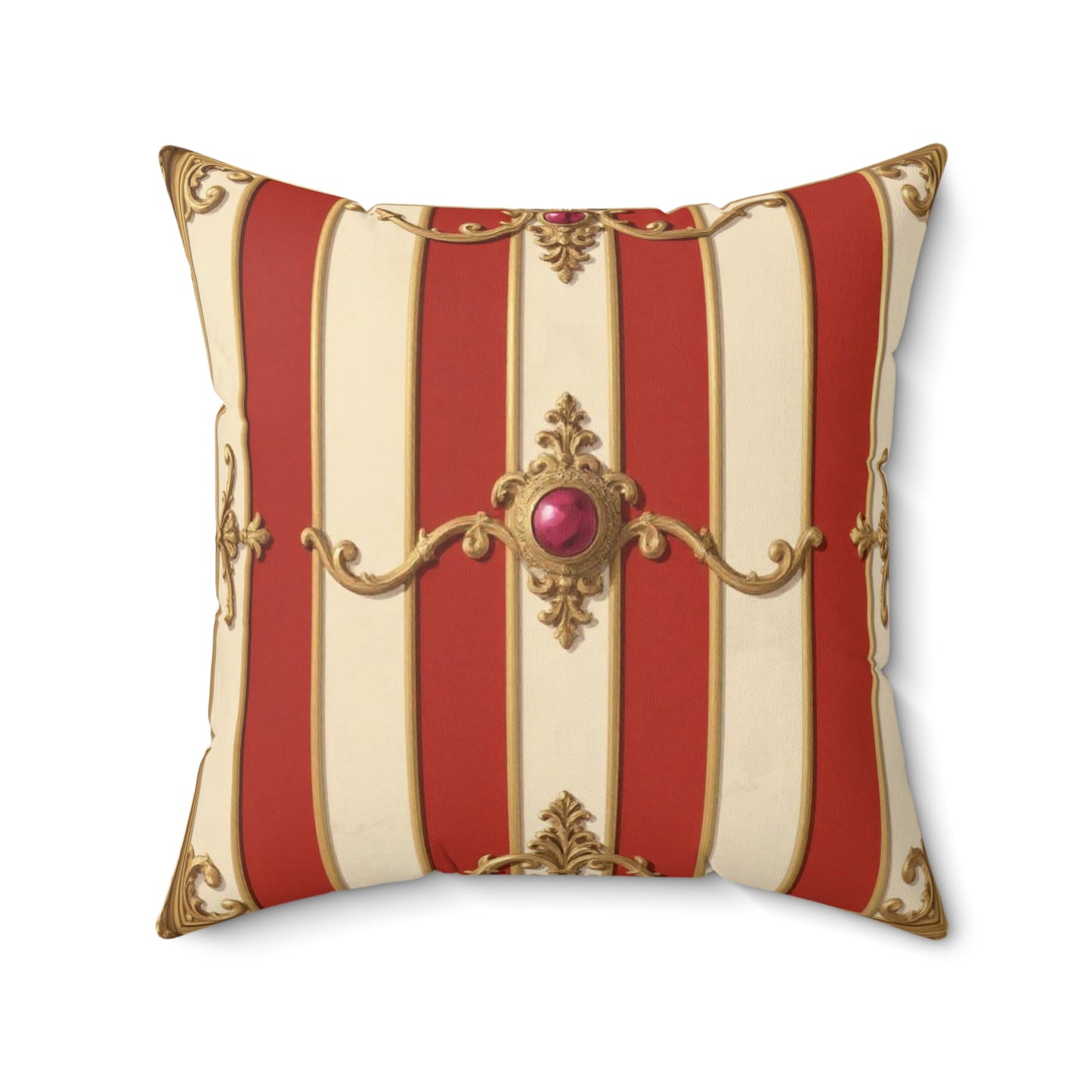 Vintage Glam Square Pillow with Regal Design - Alabaster & Dusk Orange Striped Baroque