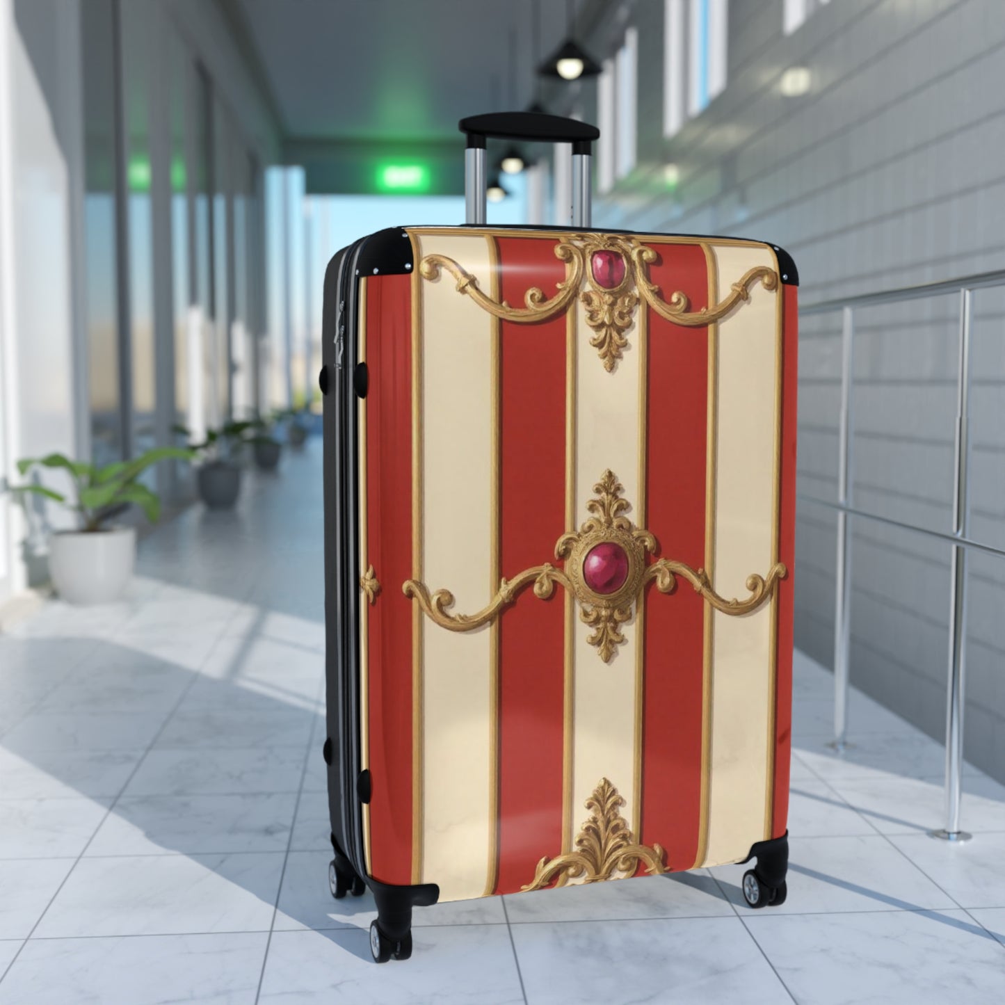 Elegant Vintage Design Suitcase - Perfect for Travel & Special Occasions - Alabaster & Dusk Orange Striped Baroque