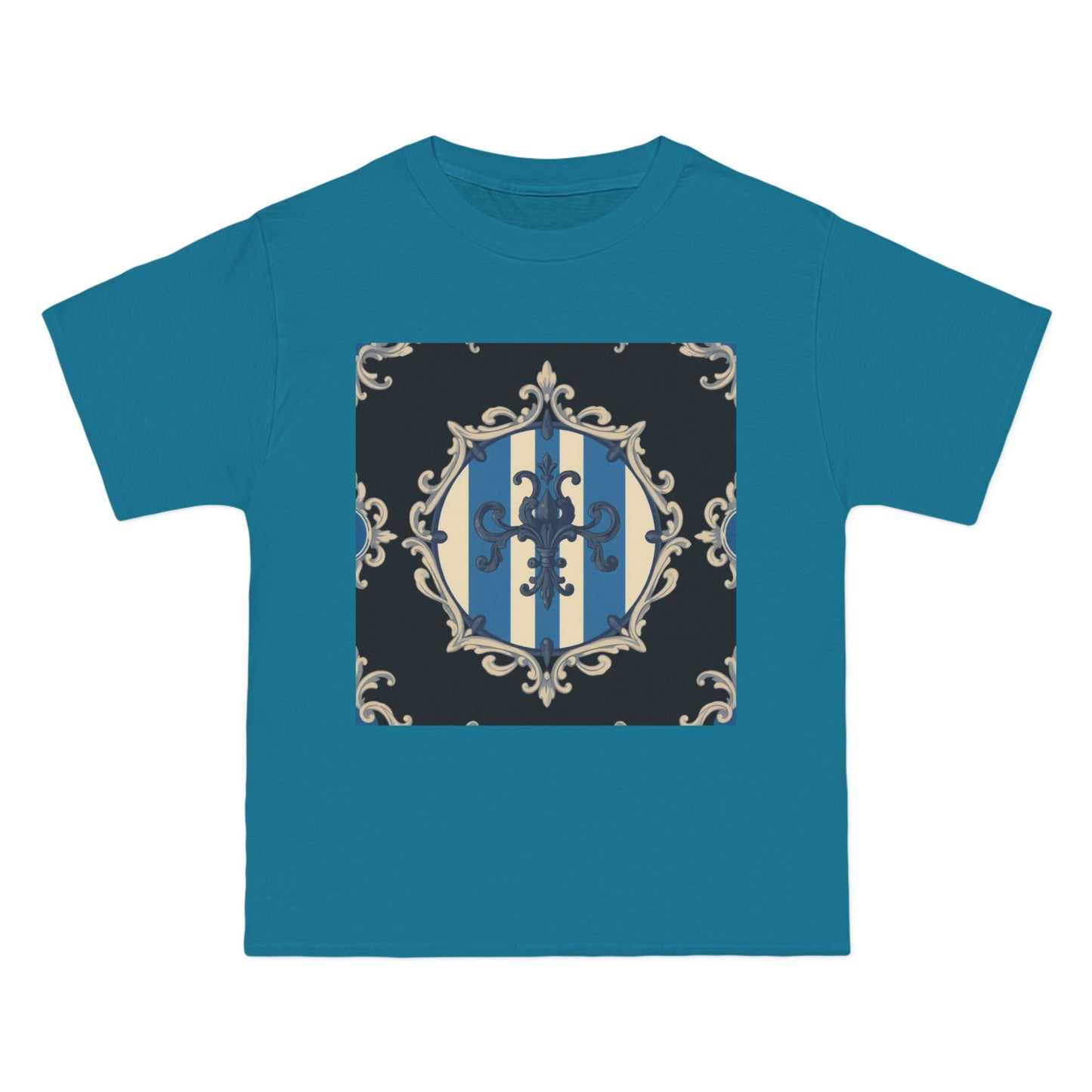 Elegant Blue & Alabaster Striped Baroque Short-Sleeve T-Shirt | Vintage Style, Graphic Tee, Casual Wear, Unisex Gift, Unique Design