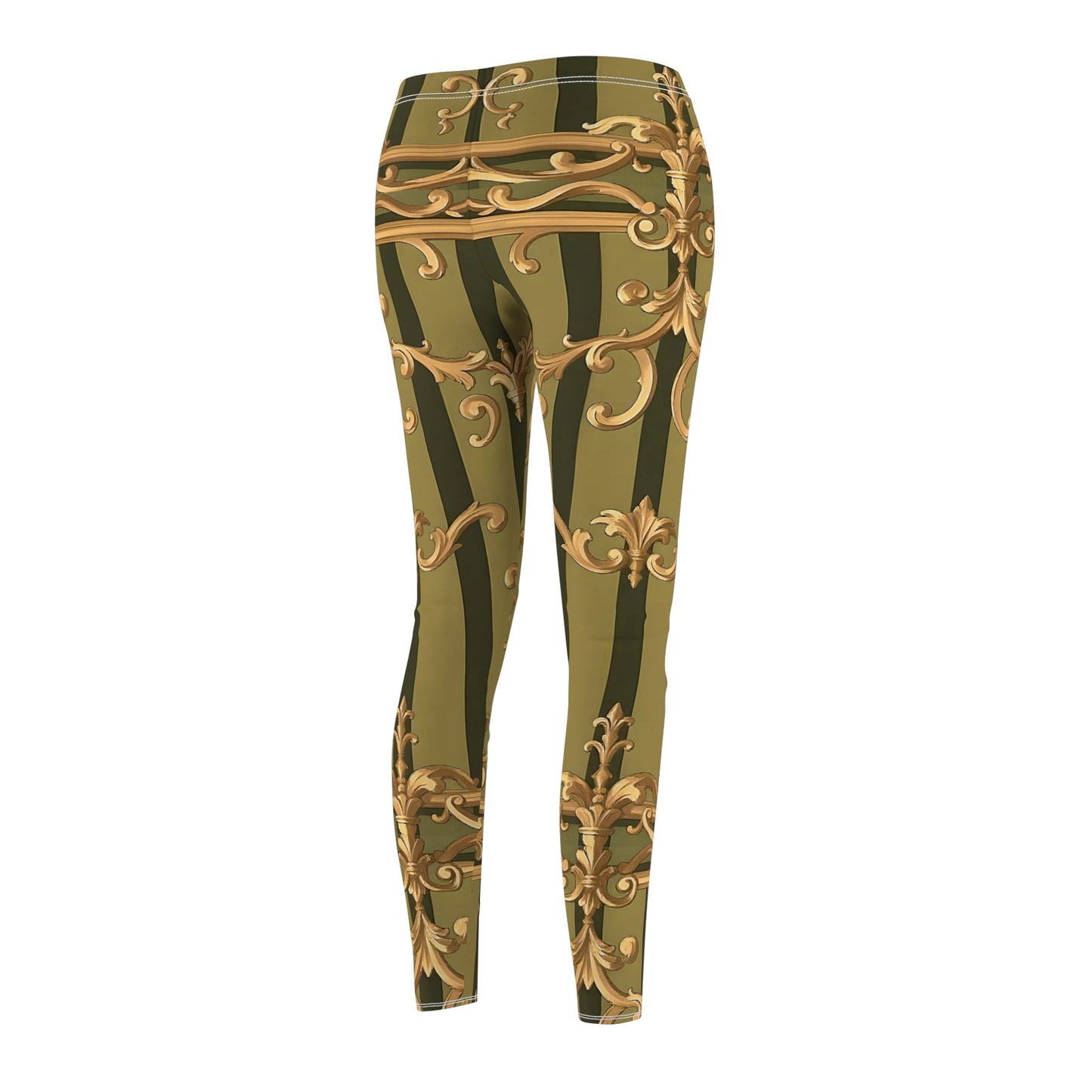 Chic Bohemian Leggings - Stylish Activewear for Women, Trendy Yoga Pants, Casual Leggings - Olive Green Striped Rococo