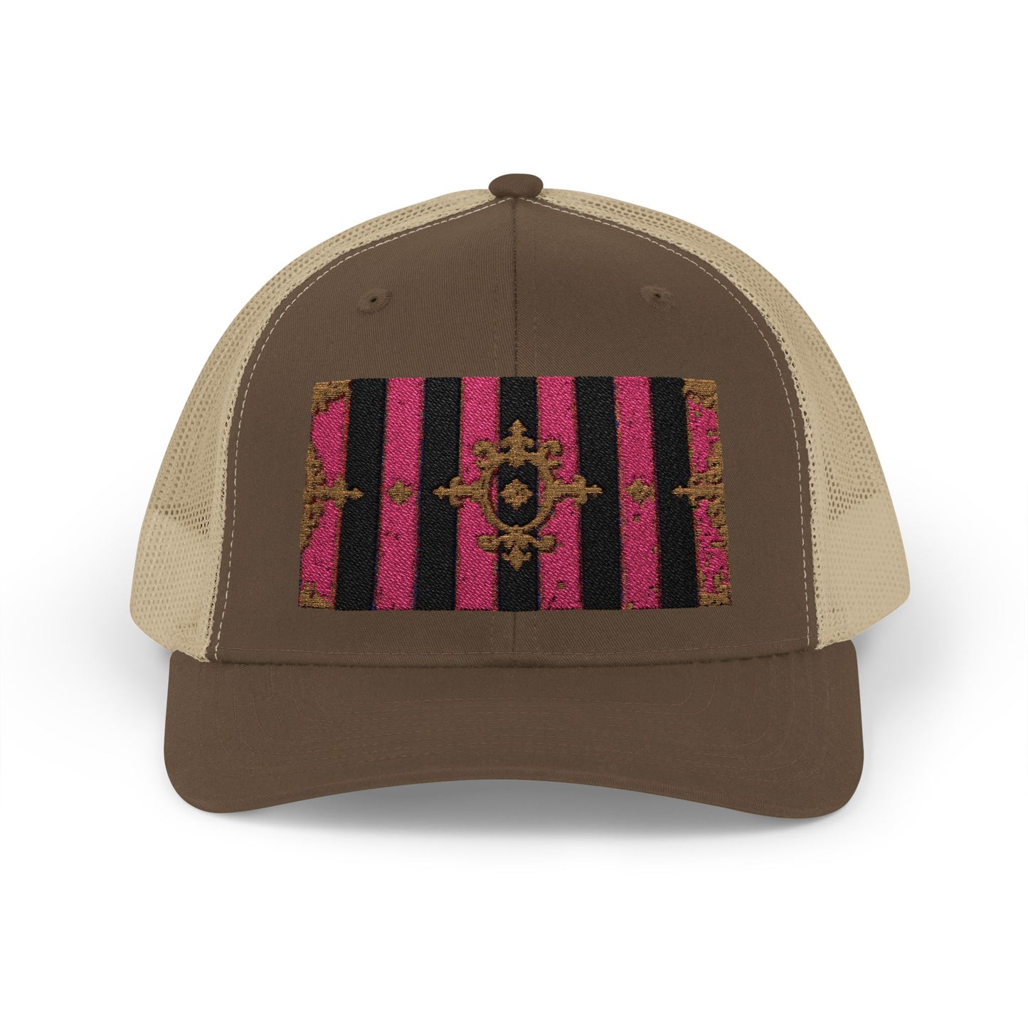 Stylish Snapback Trucker Cap with Black & Mauve Striped Gold Baroque, Trendy Fashion Hat, Perfect Gift for Him/Her