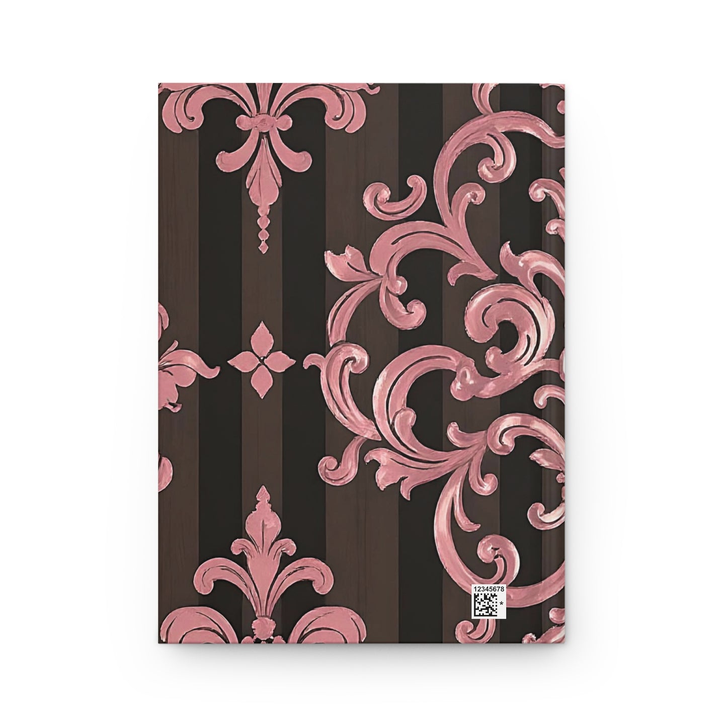 Elegant Floral Motif Hardcover Journal - Stylish Writing Notebook - Brown Striped Mauve Damask
