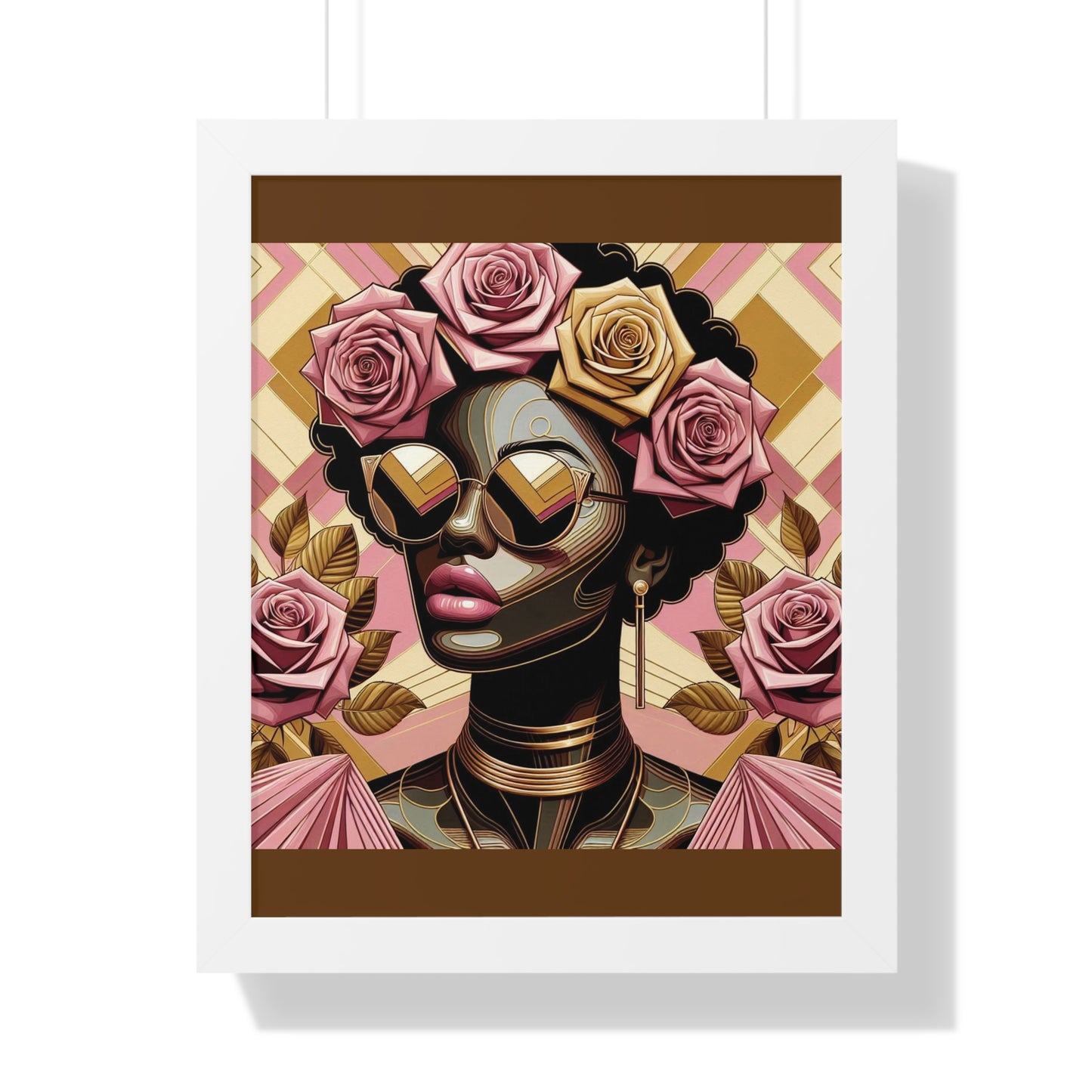 Elegant Framed Vertical Poster of Floral Woman, Home Decor, Wall Art, Gift for Her, Feminine Art Print - Pink Roses Lady